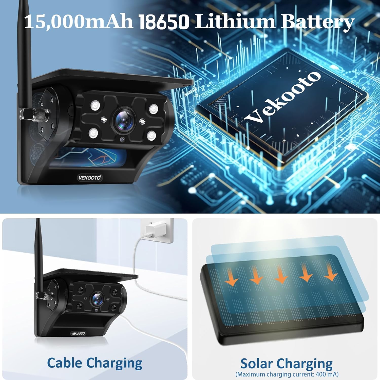 Thumbnail 5 de VEKOOTO VK7 7" solar wireless backup camera system