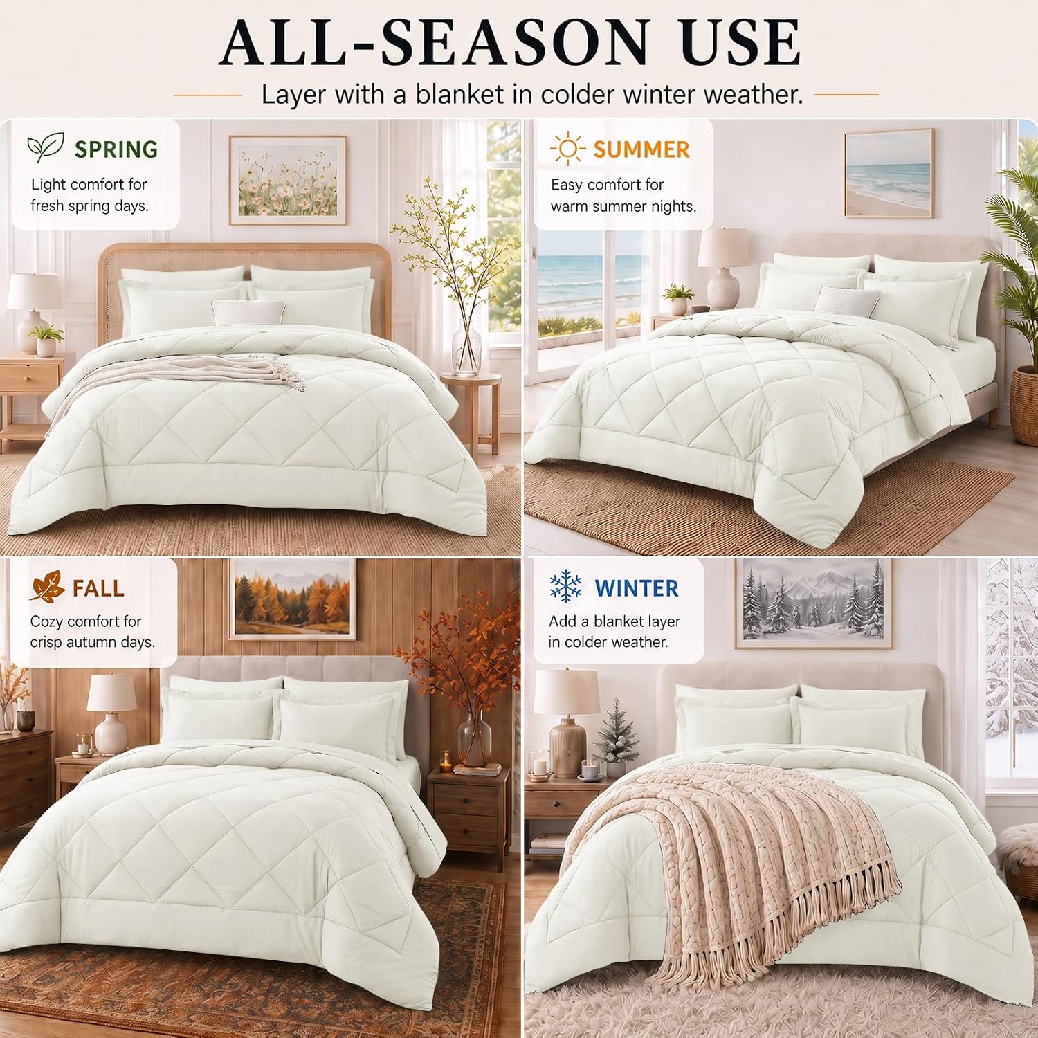 Thumbnail 6 de CozyLux Twin XL 5-Piece Comforter Set in Ivory for Dorm Rooms
