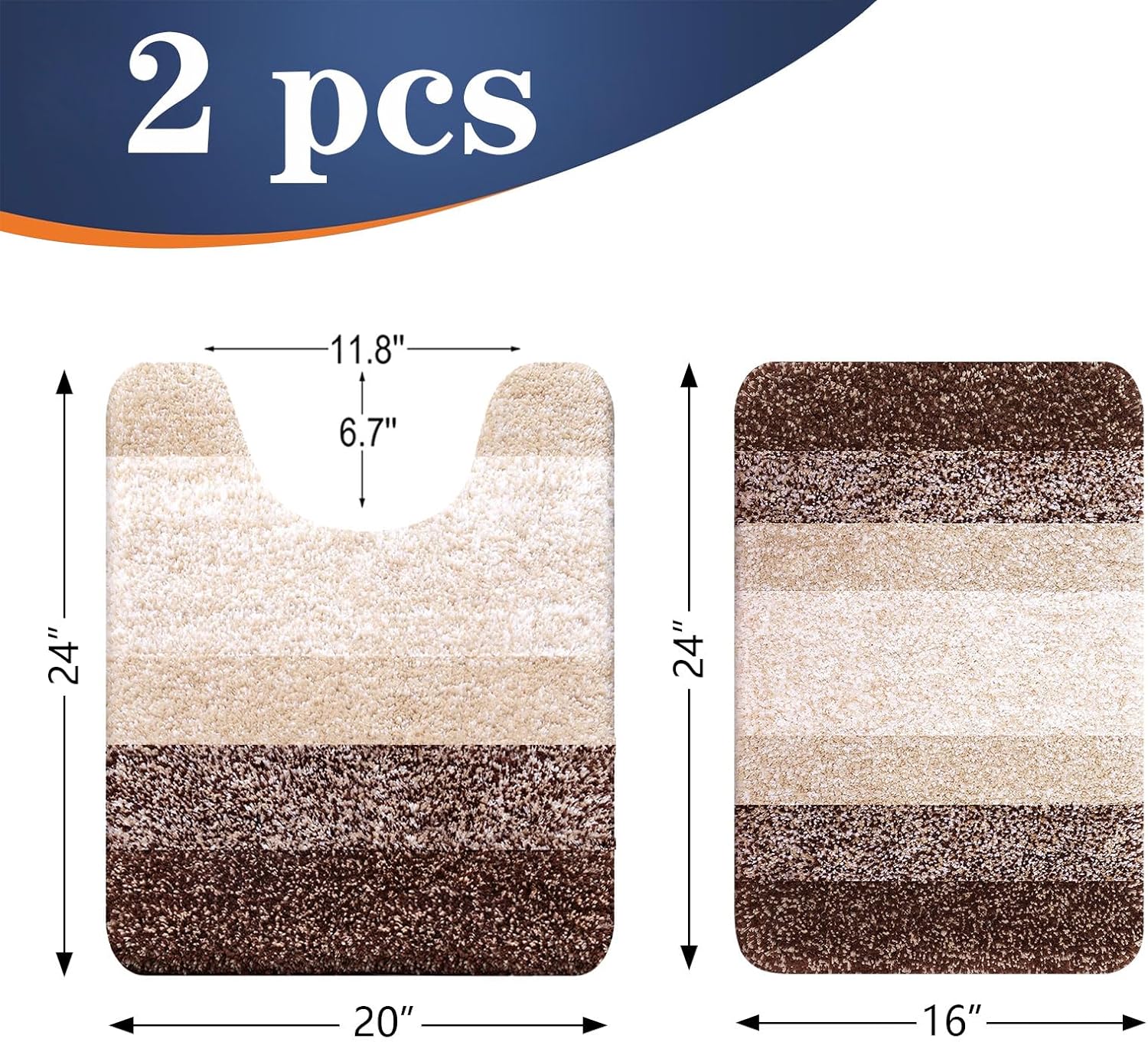 Thumbnail 1 de OLANLY 2-Piece Bathroom Rug Set: Soft, Ultra-Absorbent Microfiber Bath Mats with Non-Slip U-Shaped Toilet Rug
