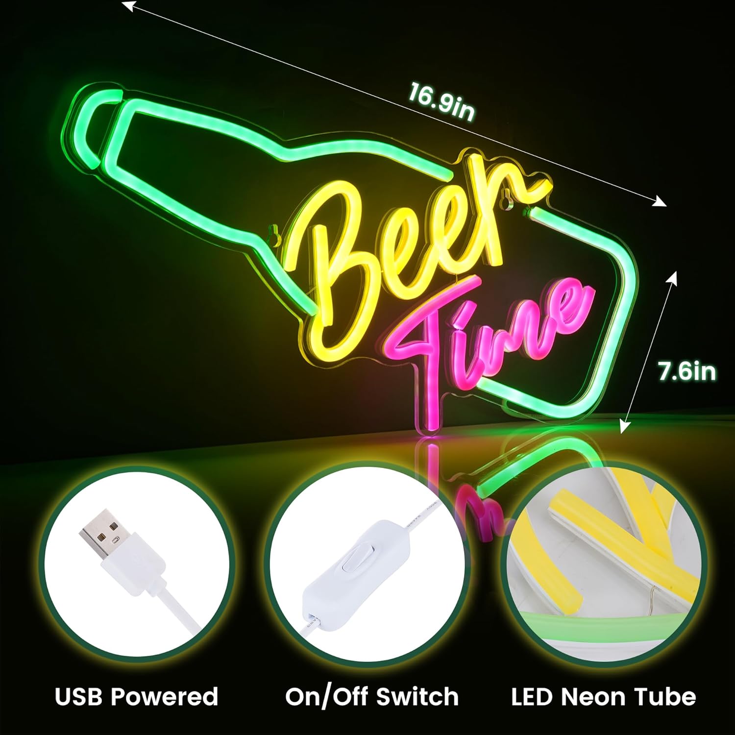 Thumbnail 2 de Kavaas Beer Time Neon Sign 16.9" x 7.6