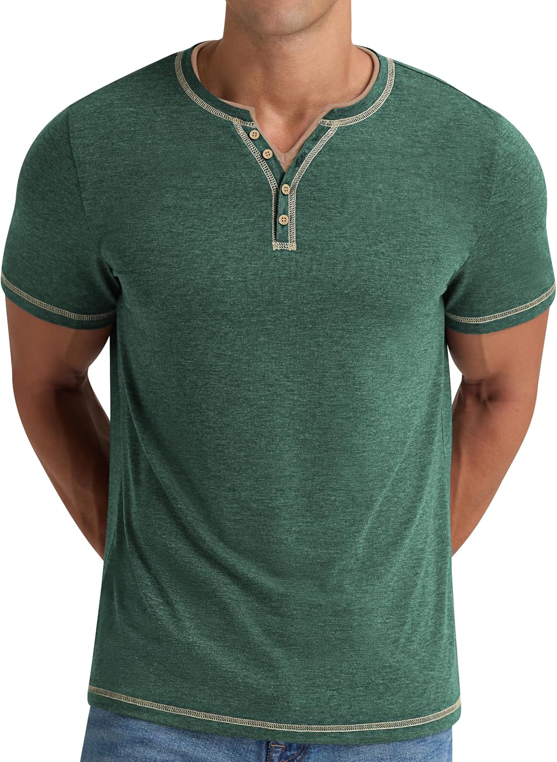 Thumbnail 4 de NITAGUT Herren Henley-T-Shirt mit V-Ausschnitt und Knopfleiste (Kurzarm, Slim Fit)