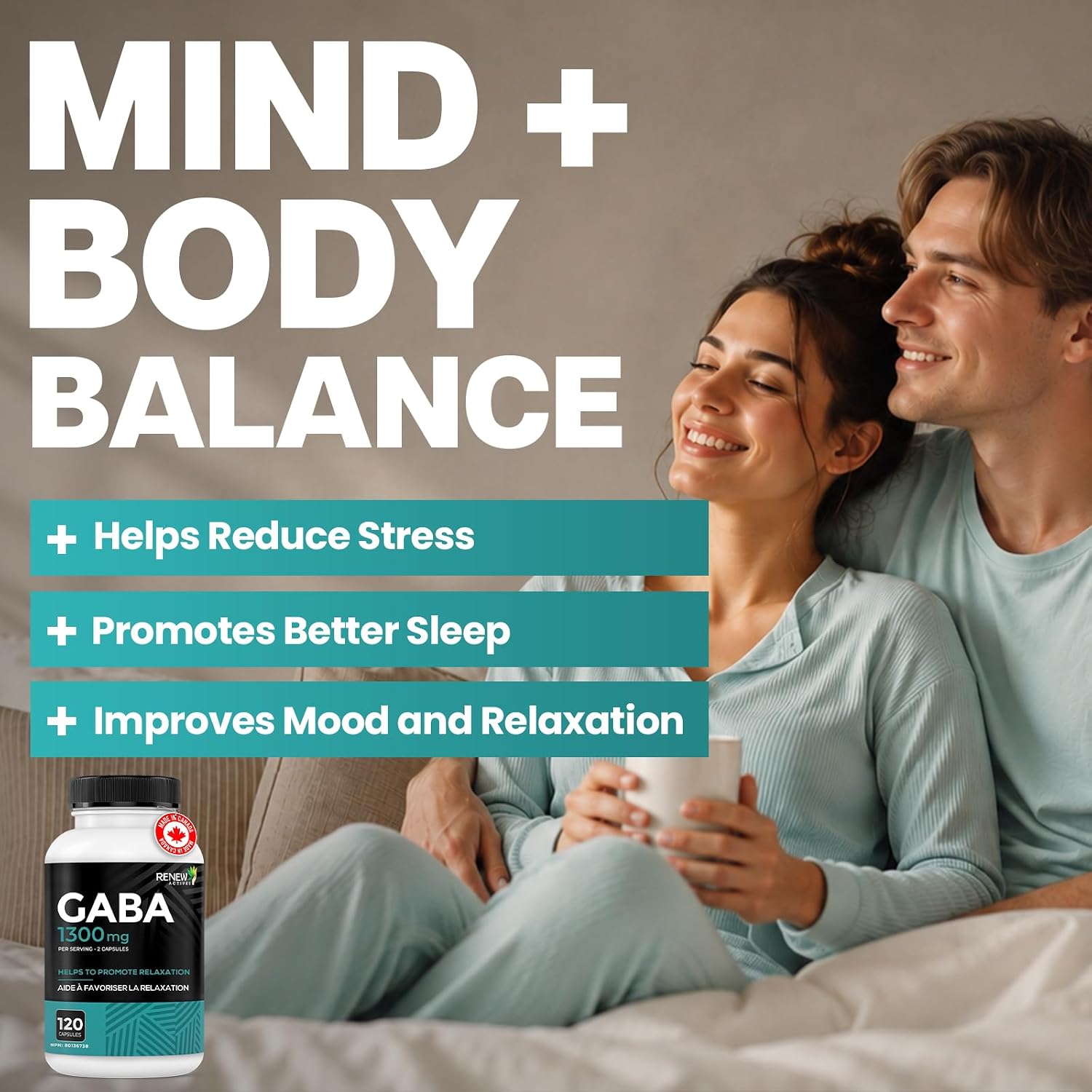 Detalle 2 de Renew Actives GABA 1300 mg per Serving, 120 Capsules (2-Pack), Sleep Support