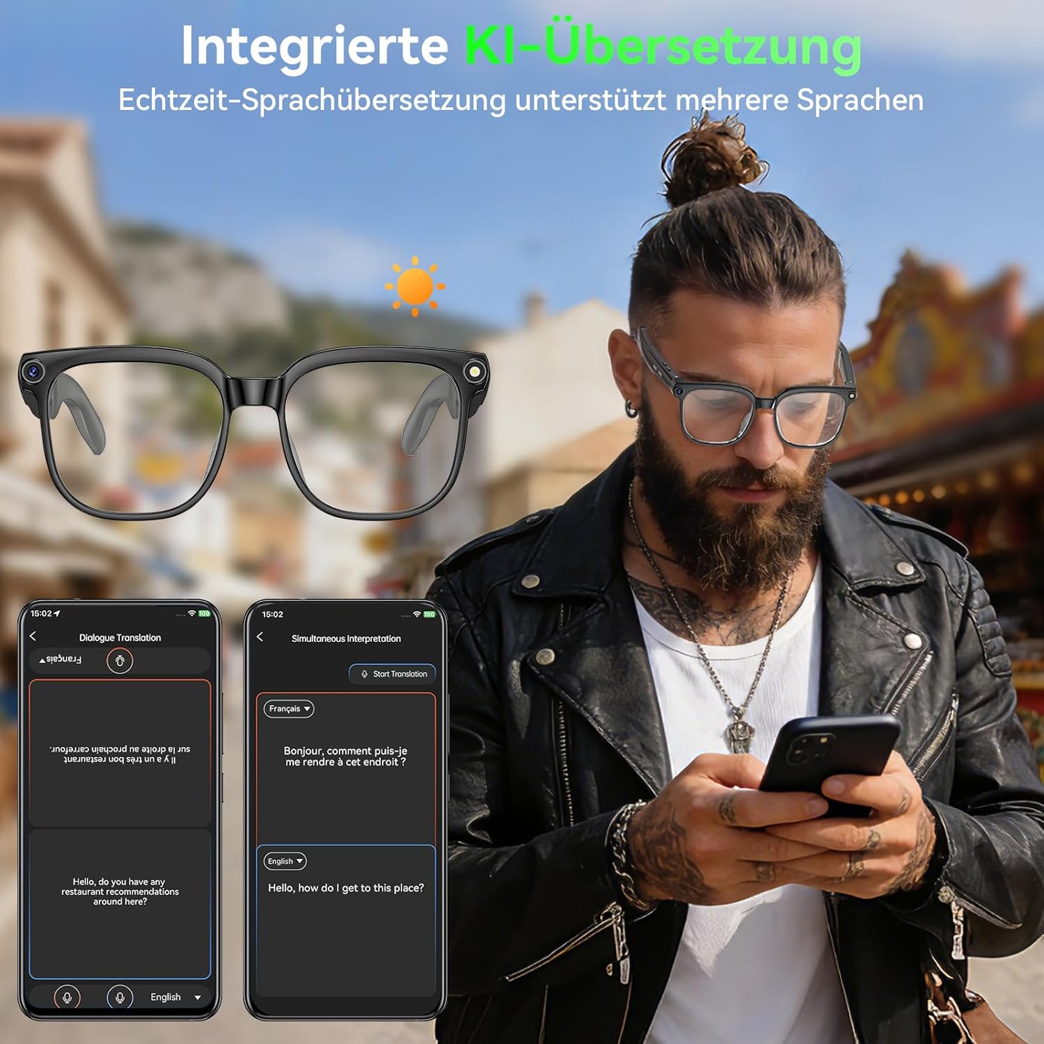 Thumbnail 5 de Kamera-Brille, 8 MP Lünette mit KI – intelligente Brille für Video, Audio & Übersetzungen (blaulichtfilter)