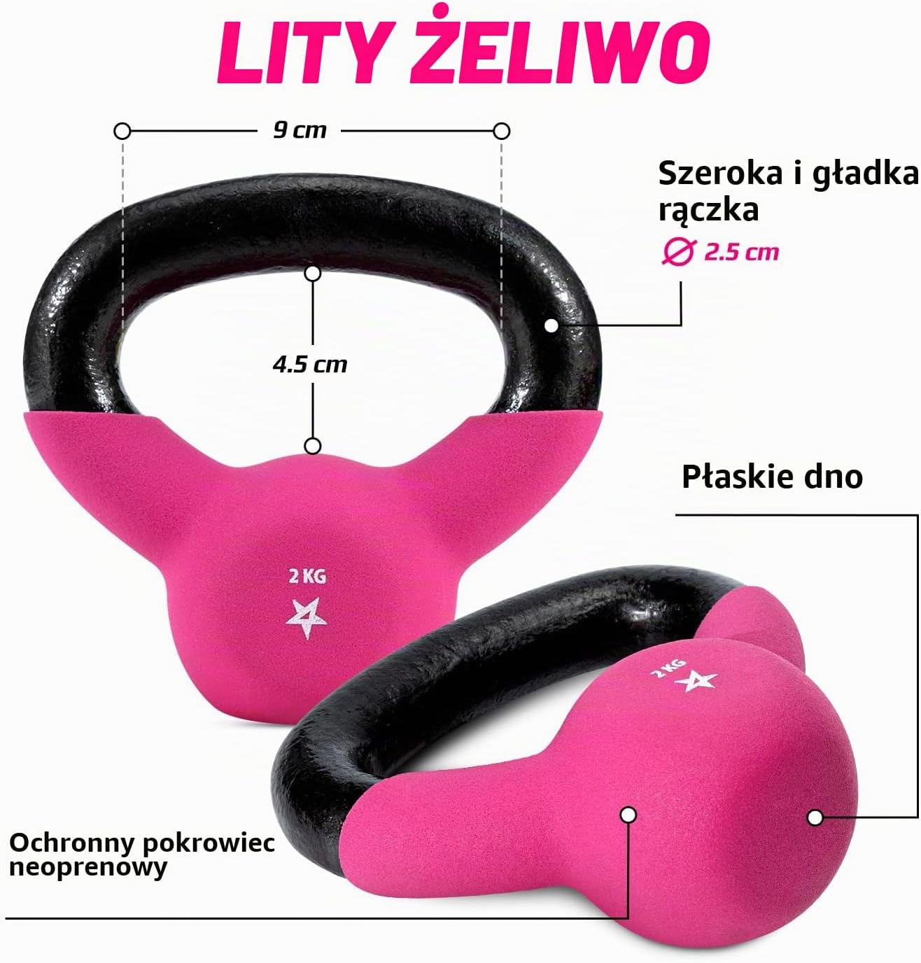 Detalle 2 de Yes4All kettlebell żeliwny 2 kg z powłoką neoprenową, różowy