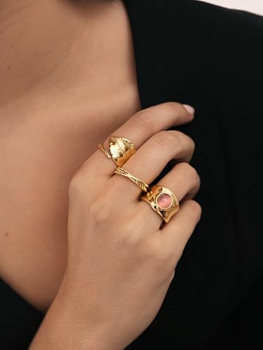 Detalle de SINGULARU Anillo Mujer Ajustable Hoja de Acero Baño Oro 18KT
