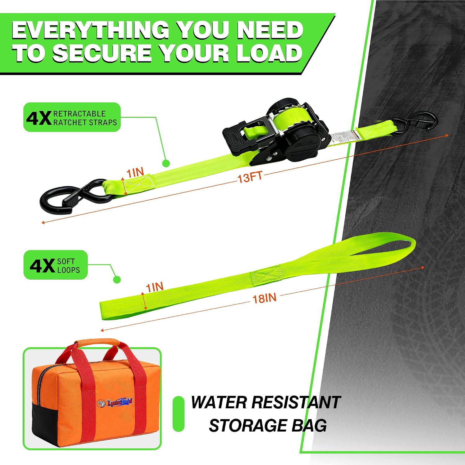 Detalle 2 de Retractable Ratchet Straps 1,800 lb Break Strength