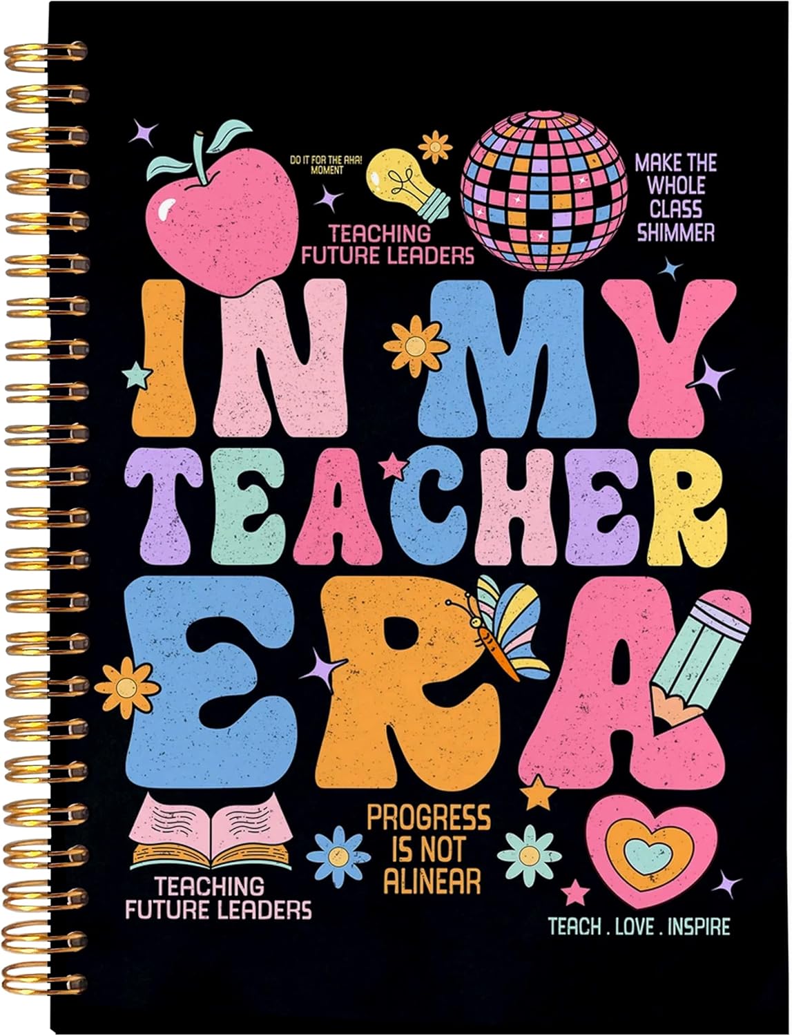 Detalle de BearCake In My Teacher Era Spiral Notebook, 5.5 x 8.3 Inches, 80 Pages