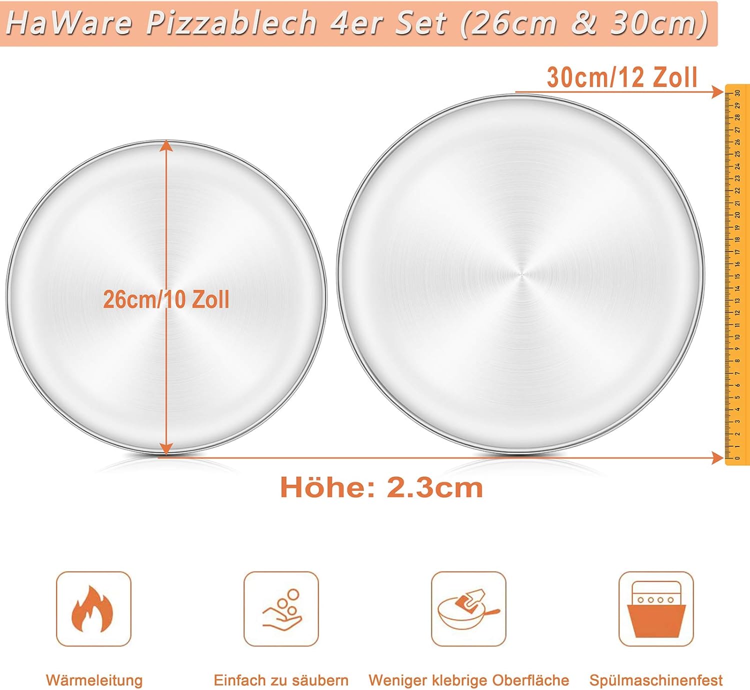 Thumbnail 1 de HaWare Pizzaplech 4er Set 26/30 cm