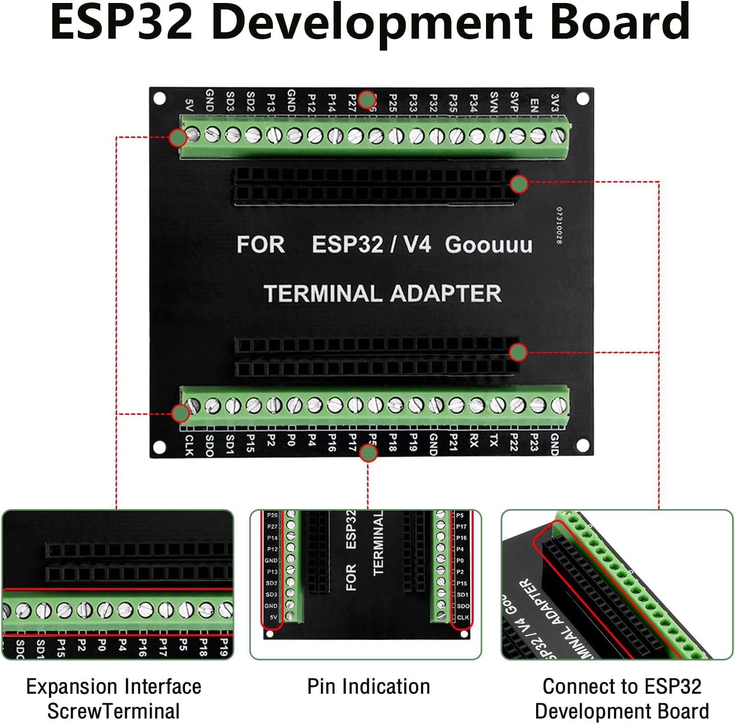 Thumbnail 2 de Heemol ESP32 GPIO-breakoutkort för 38-stiftskort med 25,5 mm stifthöjd