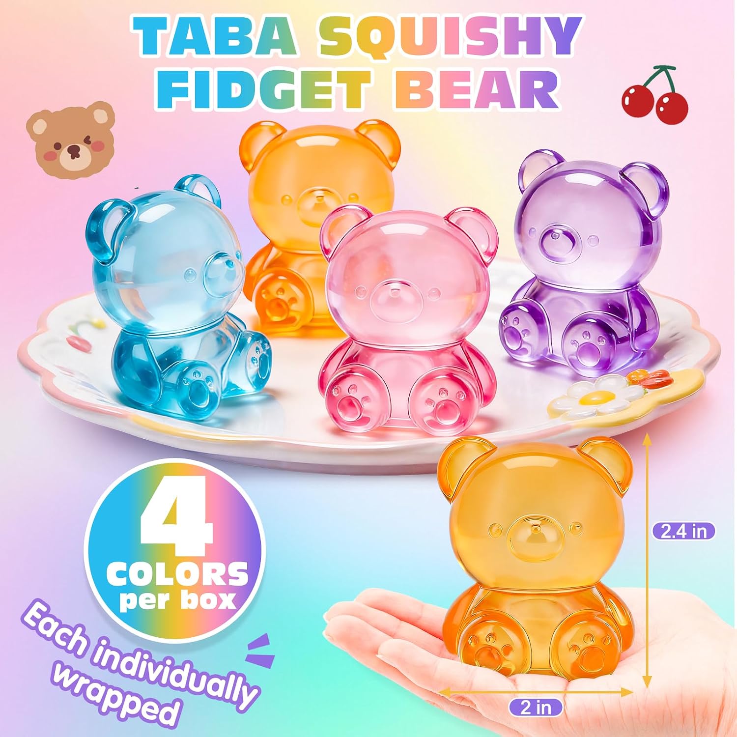 Detalle de VISCOO 4-Pack Bear Squishy Balls, Slow-Rising TPR Fidget Toys