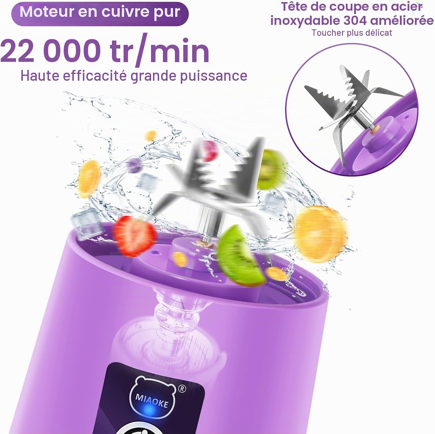 Detalle de MIAOKE GZJ-5 draagbare mini-blender, 6 messen en USB-oplaadbaar