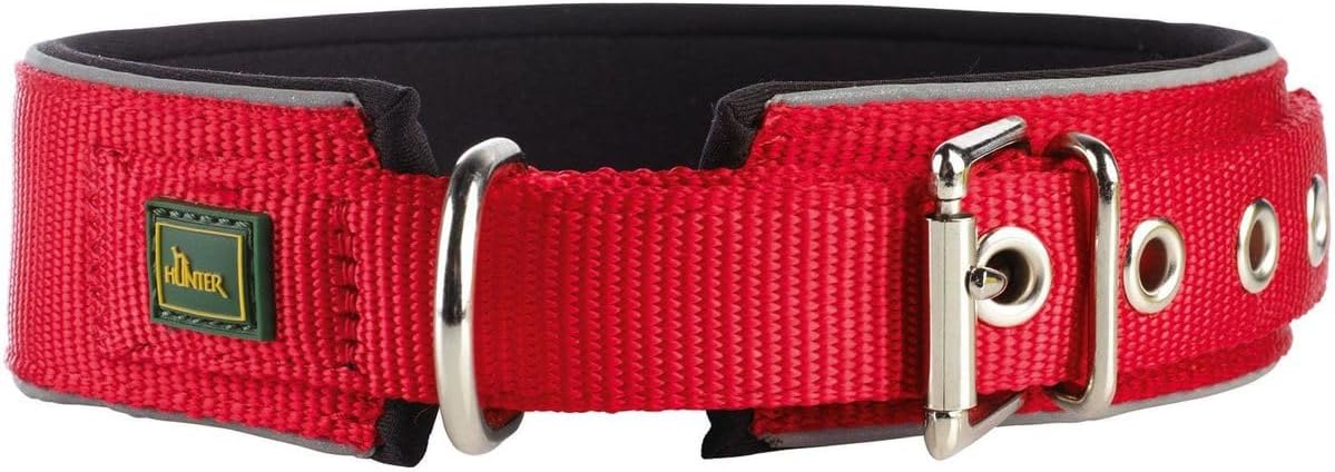 Detalle de HUNTER Hundehalsband NEOPREN Reflect – roter/schwarzer Reflektor mit weicher Polsterung, Breit 4,5 cm, Größe M-L