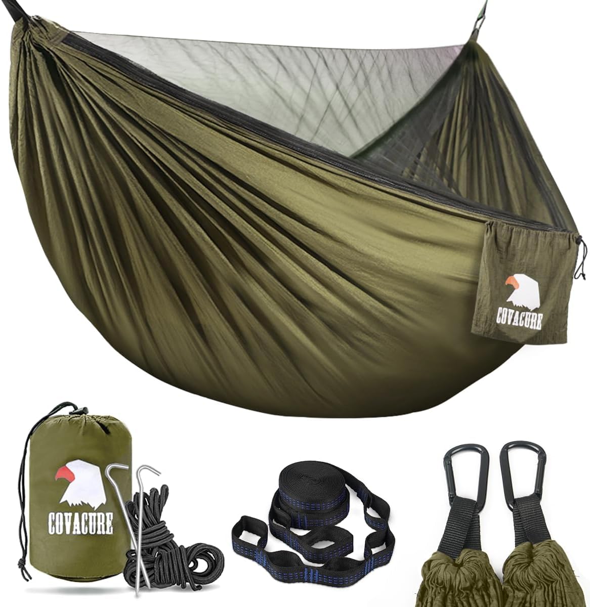 Thumbnail 6 de COVACURE Outdoor Hängematte mit Moskitonetz – 350 kg Belstbarkeit, 290 × 140 cm, Ultraleicht & All-in-One Set