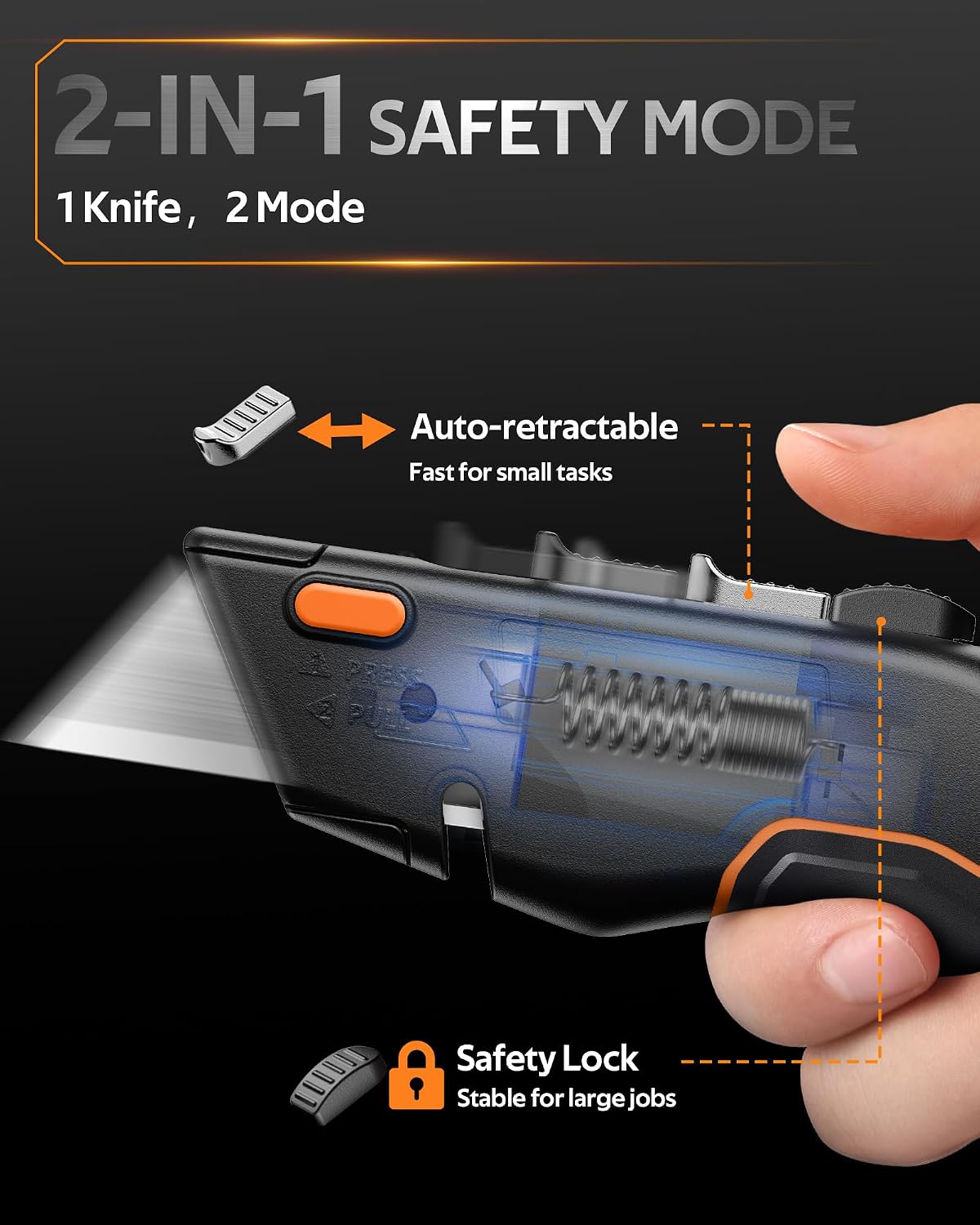 Thumbnail 1 de VOTREK VOT-UK001-No 2-in-1 Retractable Utility Knife with Blade Storage