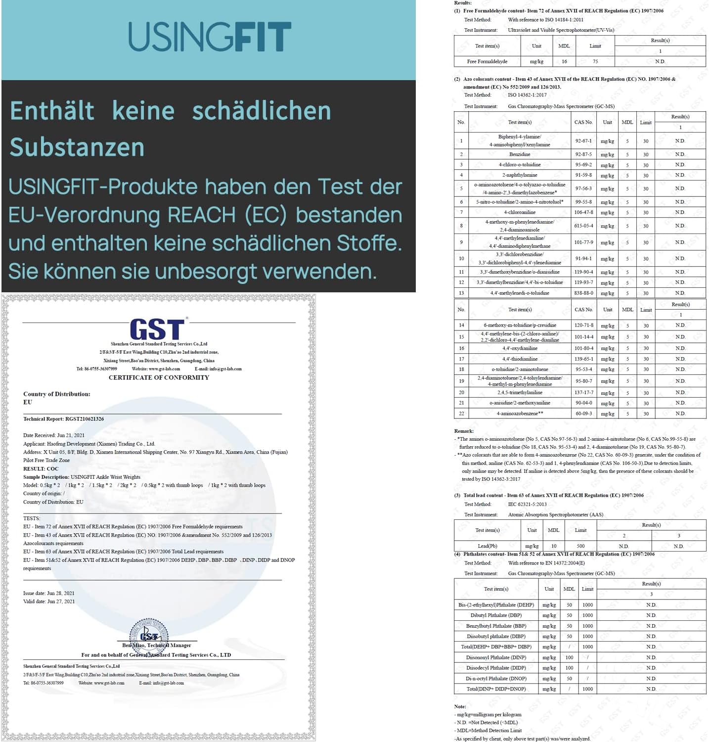Thumbnail 3 de USINGFIT Gewichtsmanschetten-Set für Beine & Arme (2×0,5 kg bis 2×2 kg) – Hand- und Knöchelgewichte als Paar