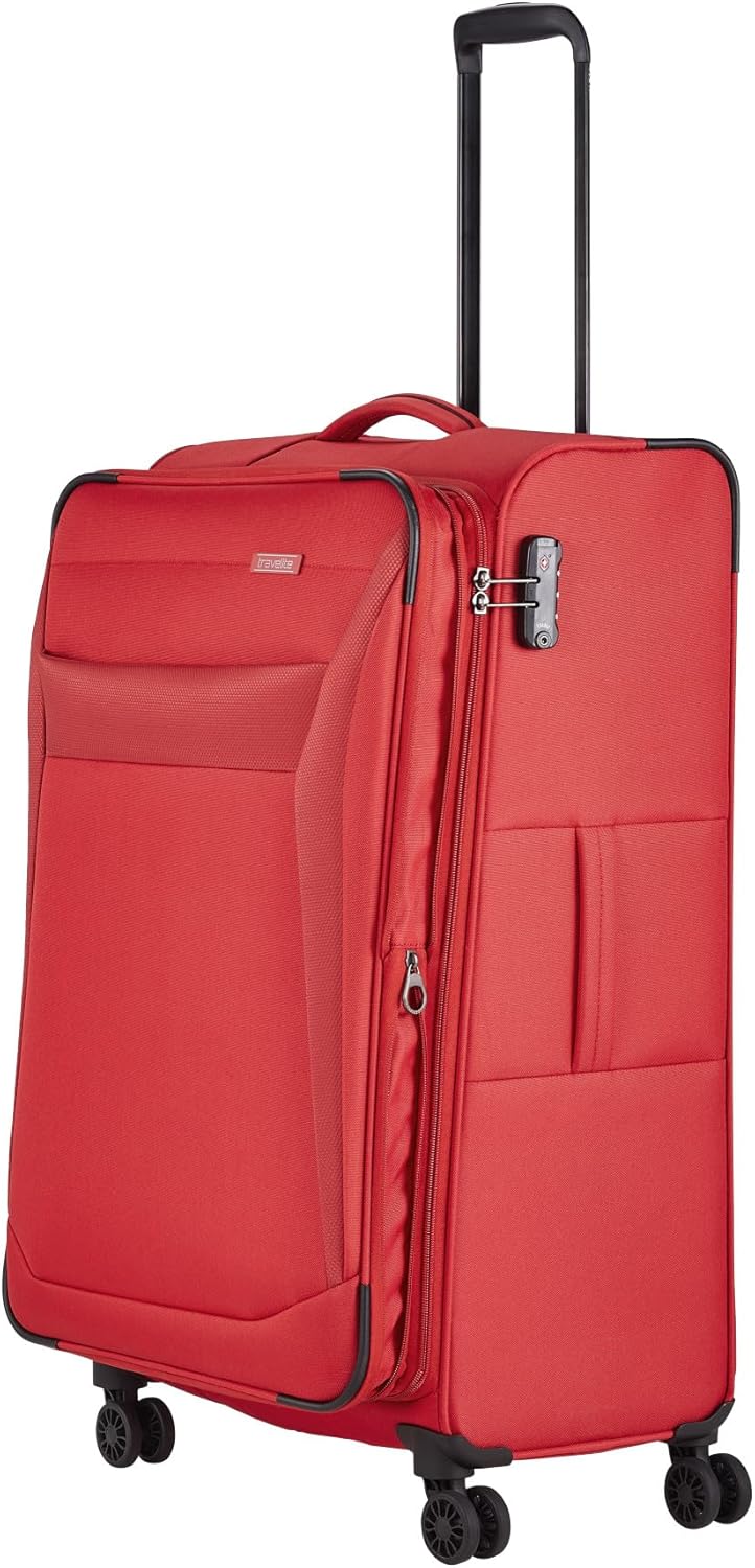 Detalle de Travelite CHIOS 4-Rad Koffer Größe L – Weichschale, 90–97 L, 78 x 46 x 30 cm, TSA-Schloss, Dehnfalte, Kantenschutz