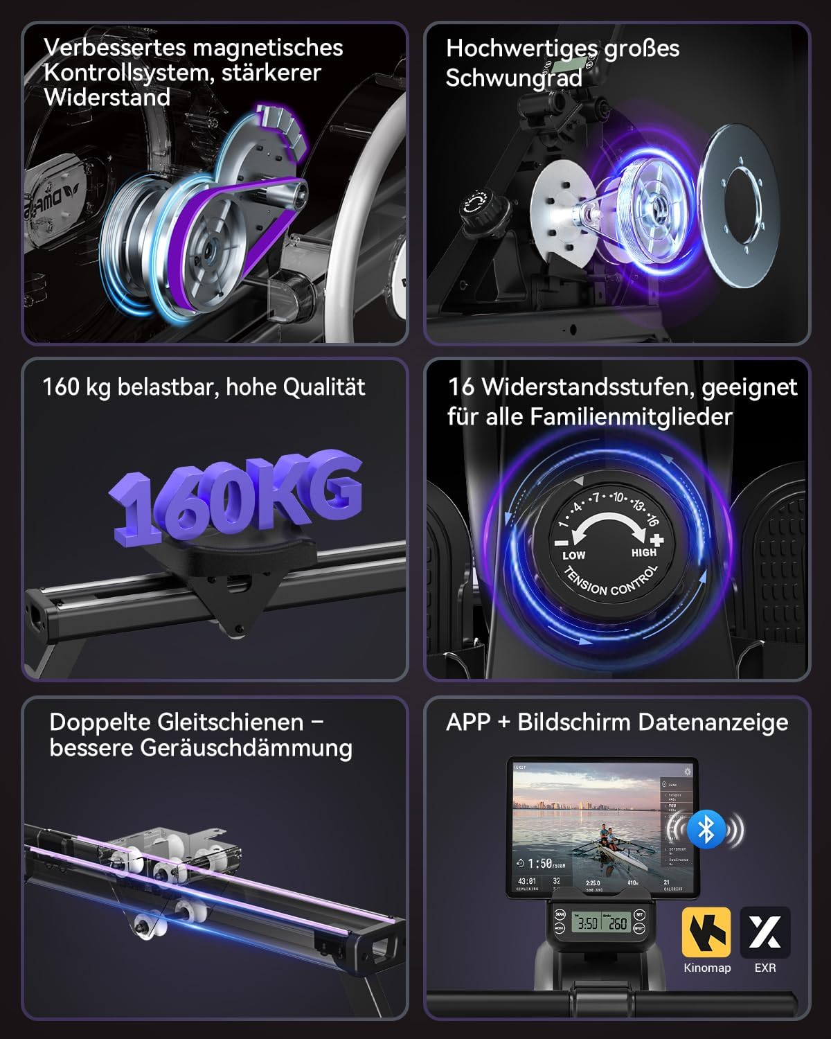 Detalle 2 de DMASUN Magnetisches Rudergerät Zuhause 16 Widerstandsstufen ⌚💧??