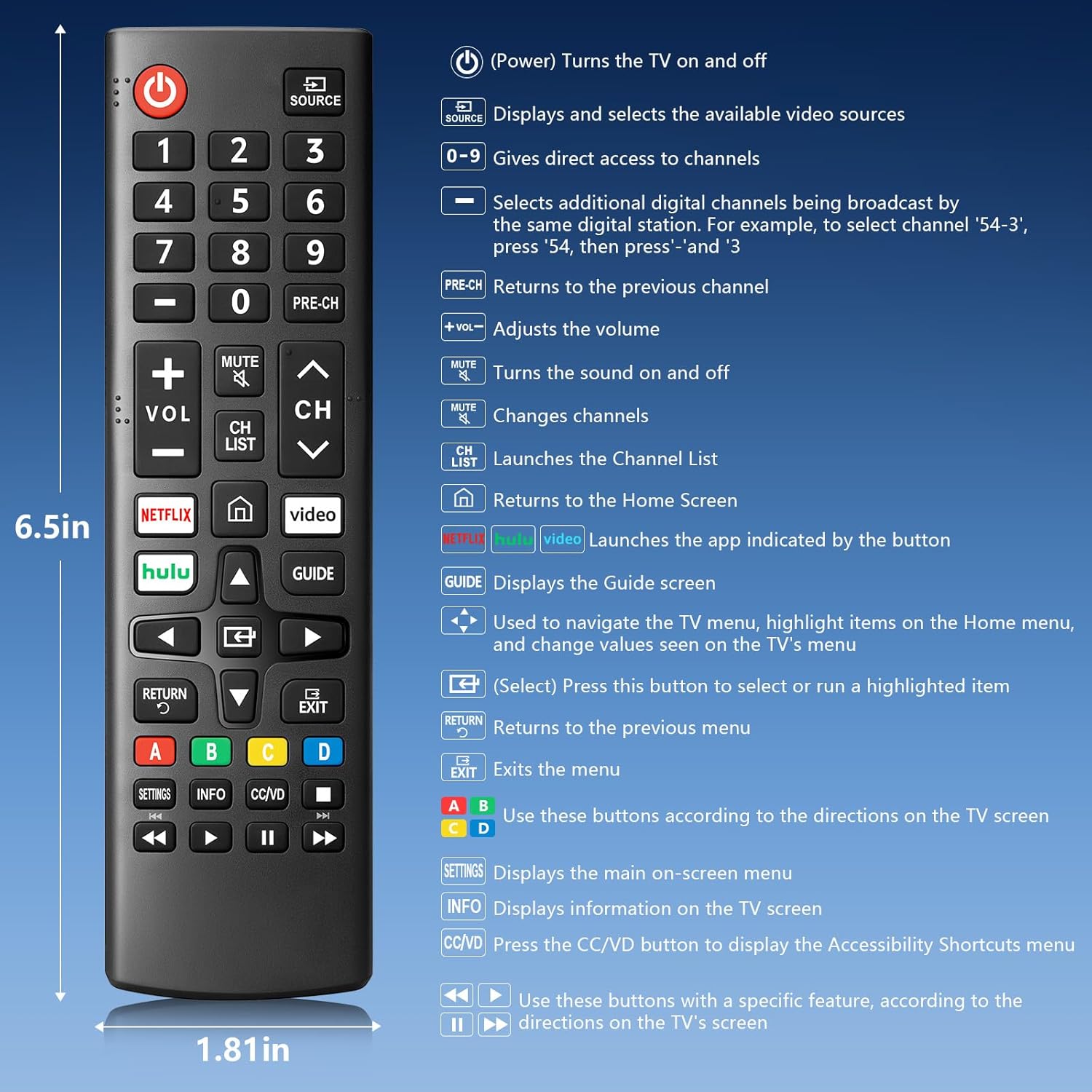 Thumbnail 6 de Replacement for Samsung TV Remote BN59-01315A (Pack of 2) – Universal, No-Setup Smart TV Remote
