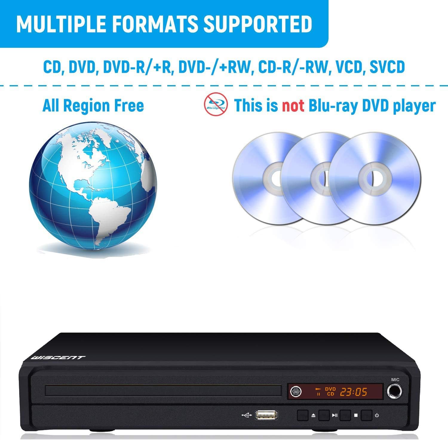 Thumbnail 4 de WISCENT Lettore DVD compatto multi-regione: riproduzione versatile per casa