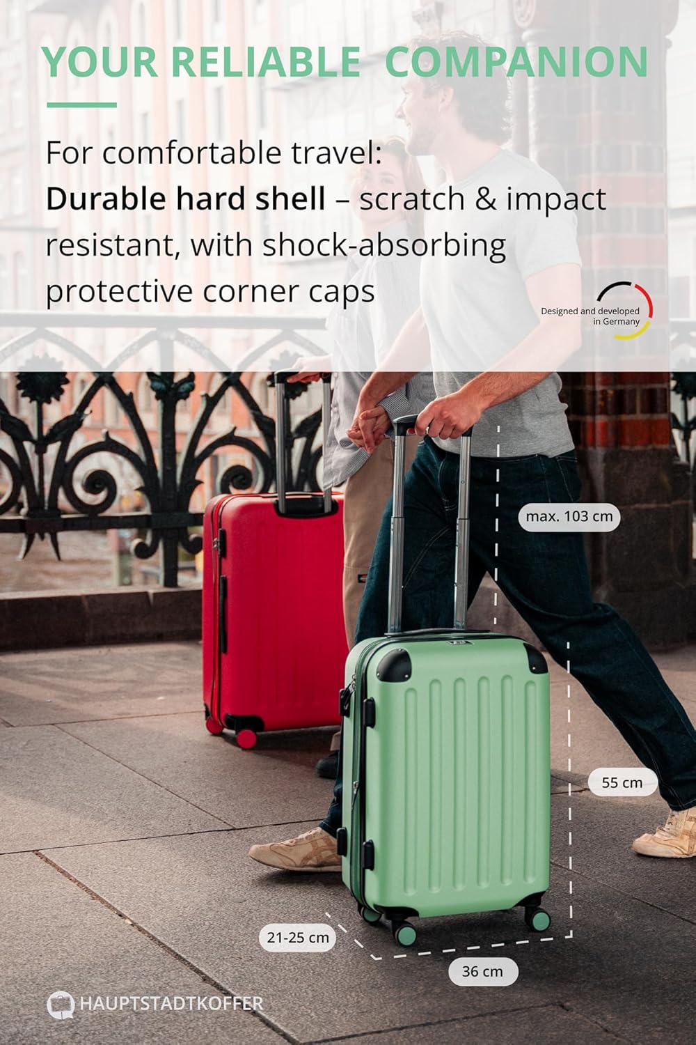 Detalle de Hauptstadtkoffer SPREE: Bagaglio a mano rigido 55 cm, 42 L, espandibile, 4 ruote doppie e TSA – Mint
