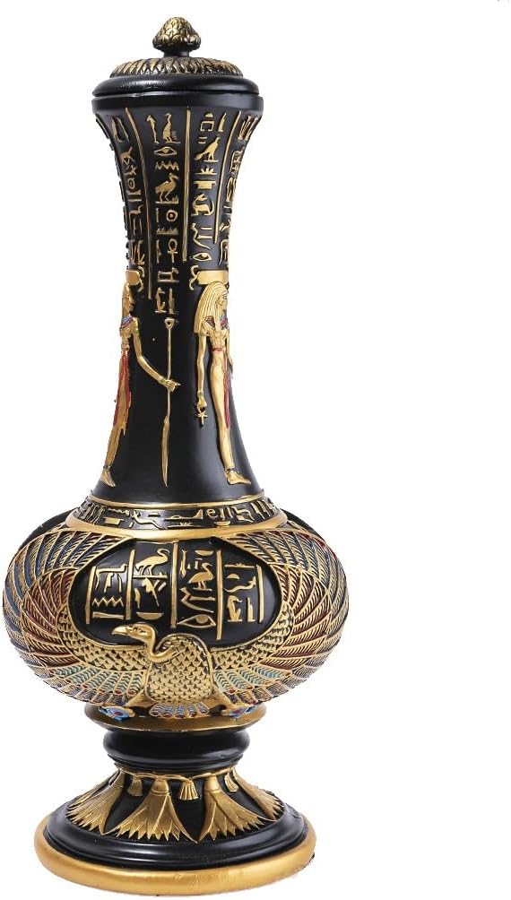 Detalle 2 de lachineuse 528 – egipski wazon dekoracyjny z żywicy, czarno-złoty, 33 cm