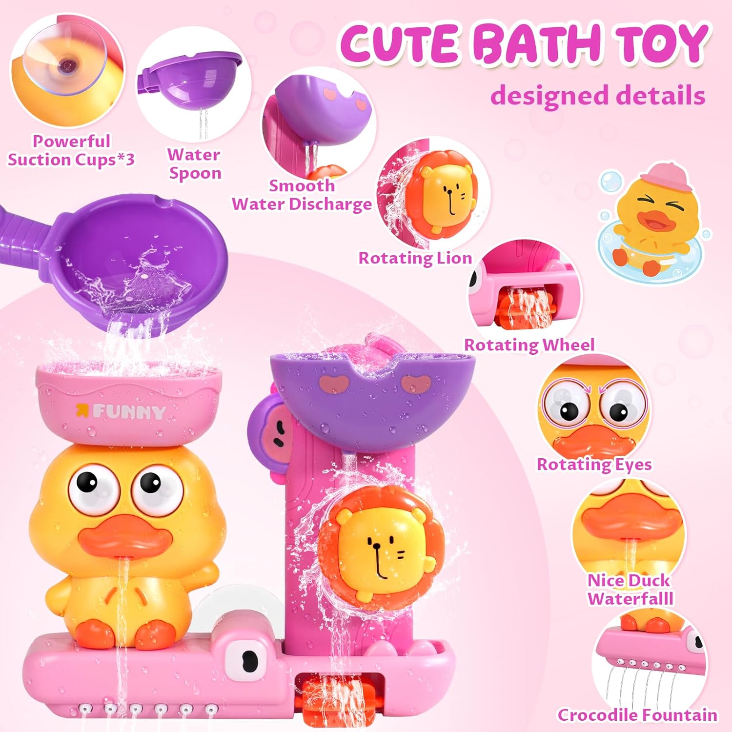 Thumbnail 4 de Baby Bath Toys: Pink Duck Water Play Set for 1–3 Year Olds
