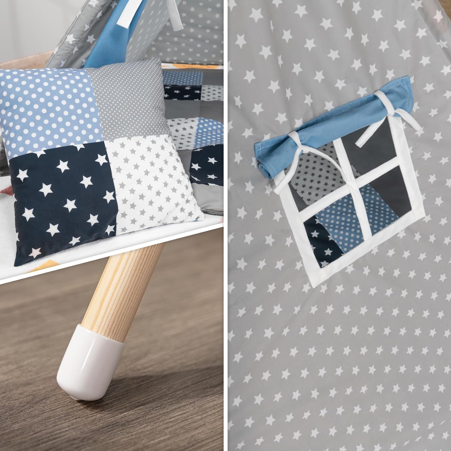 Detalle de Paco Home Tipi Kinderzelt Blau mit Zubehör 🎪