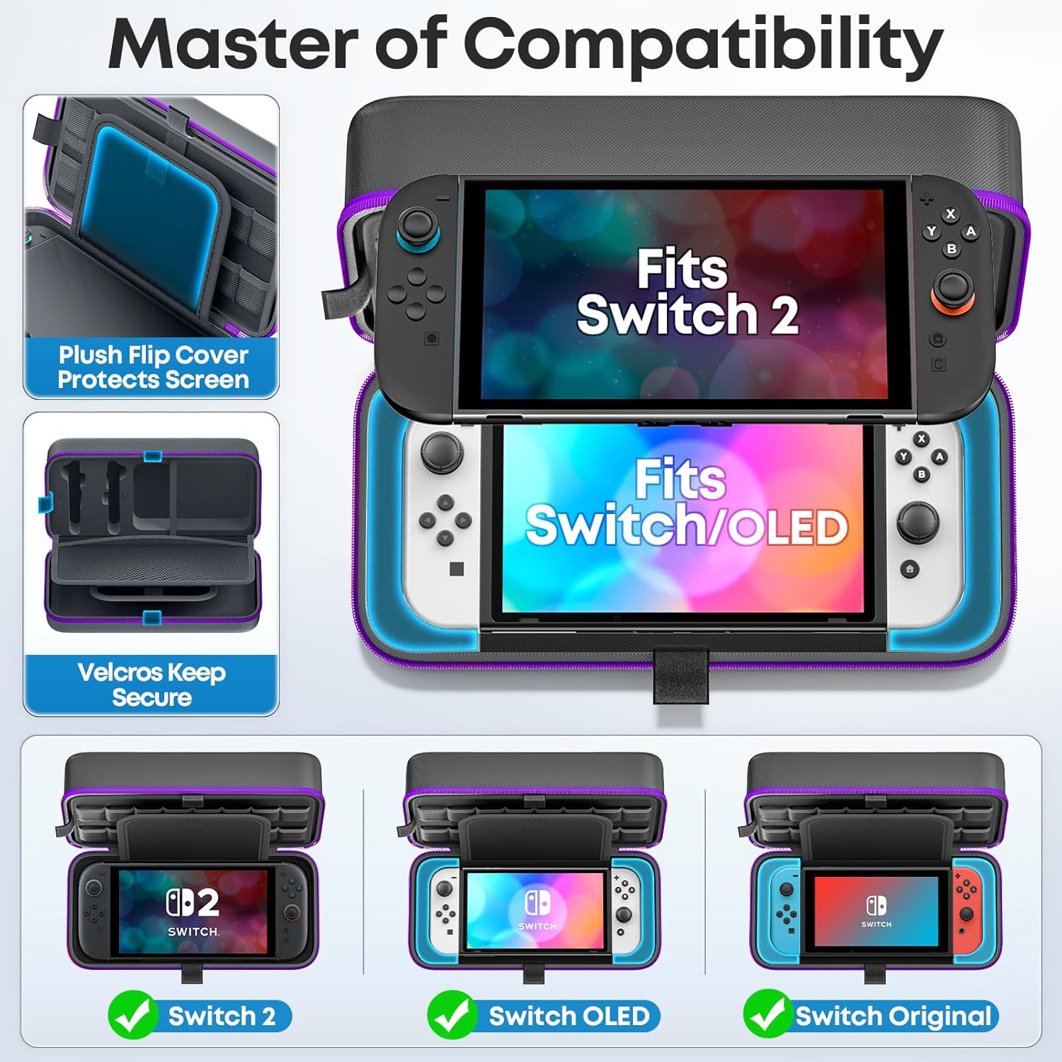 Detalle de OIVO Switch Tasche für Nintendo Switch/OLED/2 – Hartschale mit Aufbewahrung für Joy-Con & Netzteil, lila