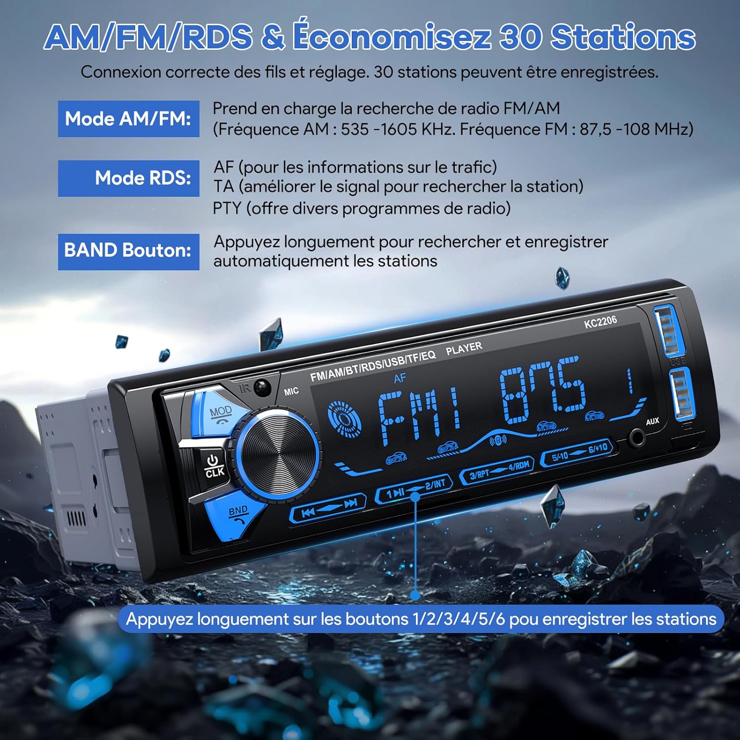 Thumbnail 3 de RDS Autoradio Bluetooth con Frontale Rimovibile per Auto 1 DIN 4x65W – Wistrue