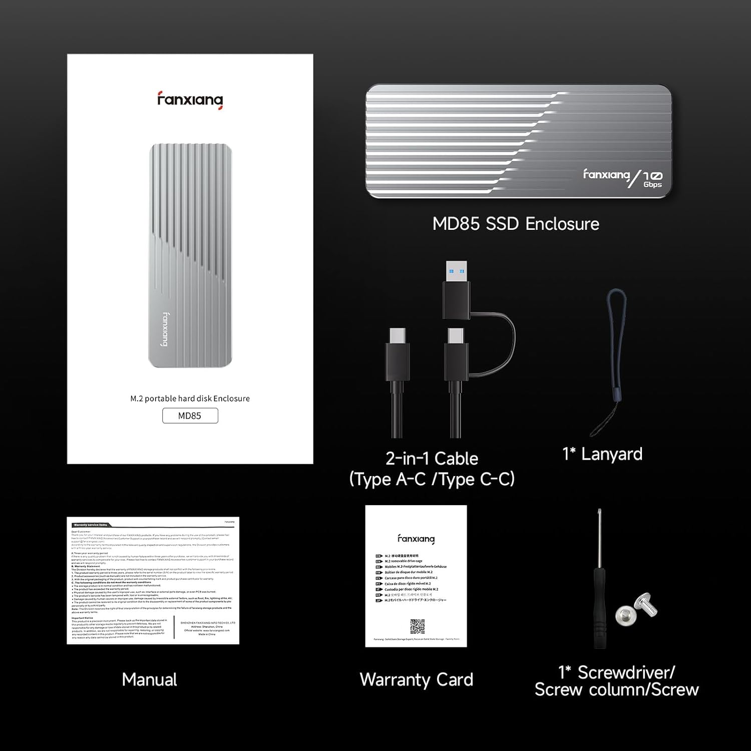 Thumbnail 6 de fanxiang MD85 M.2 NVMe Gehäuse mit Kühlung – USB 3.2 Gen2, M/B+M Key, 2230/2242/2280, bis 4 TB