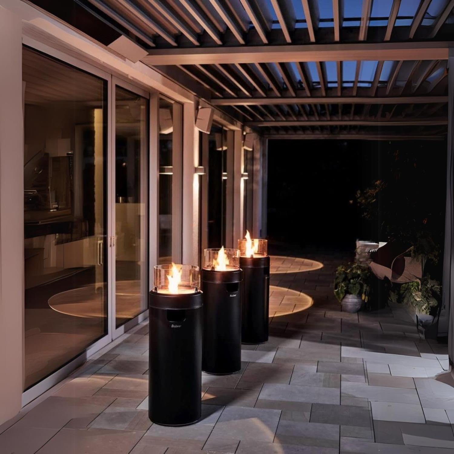 Detalle de Enders NOVA LED L BLACK – Gas-Terrassenfeuer mit Ambientebeleuchtung, ECO GREEN Brenner-Technologie