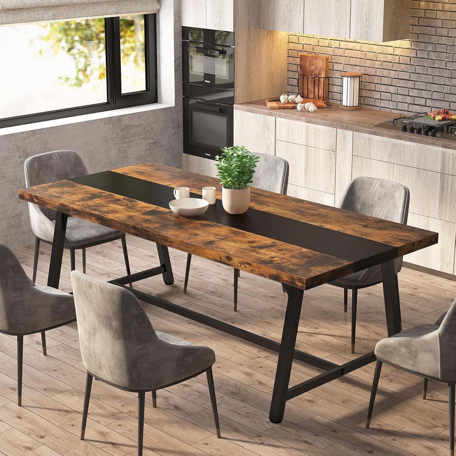 Detalle 2 de LITTLE TREE FSF16 70.87-Inch Dining Table, Rustic Brown, Metal Frame