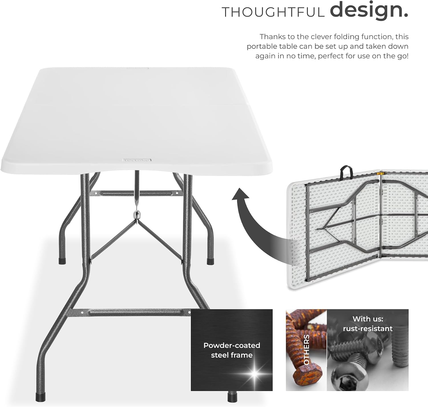 Detalle 2 de tectake Panja II 406622 hopfällbart campingbord, 180 × 70 × 74 cm, vitt