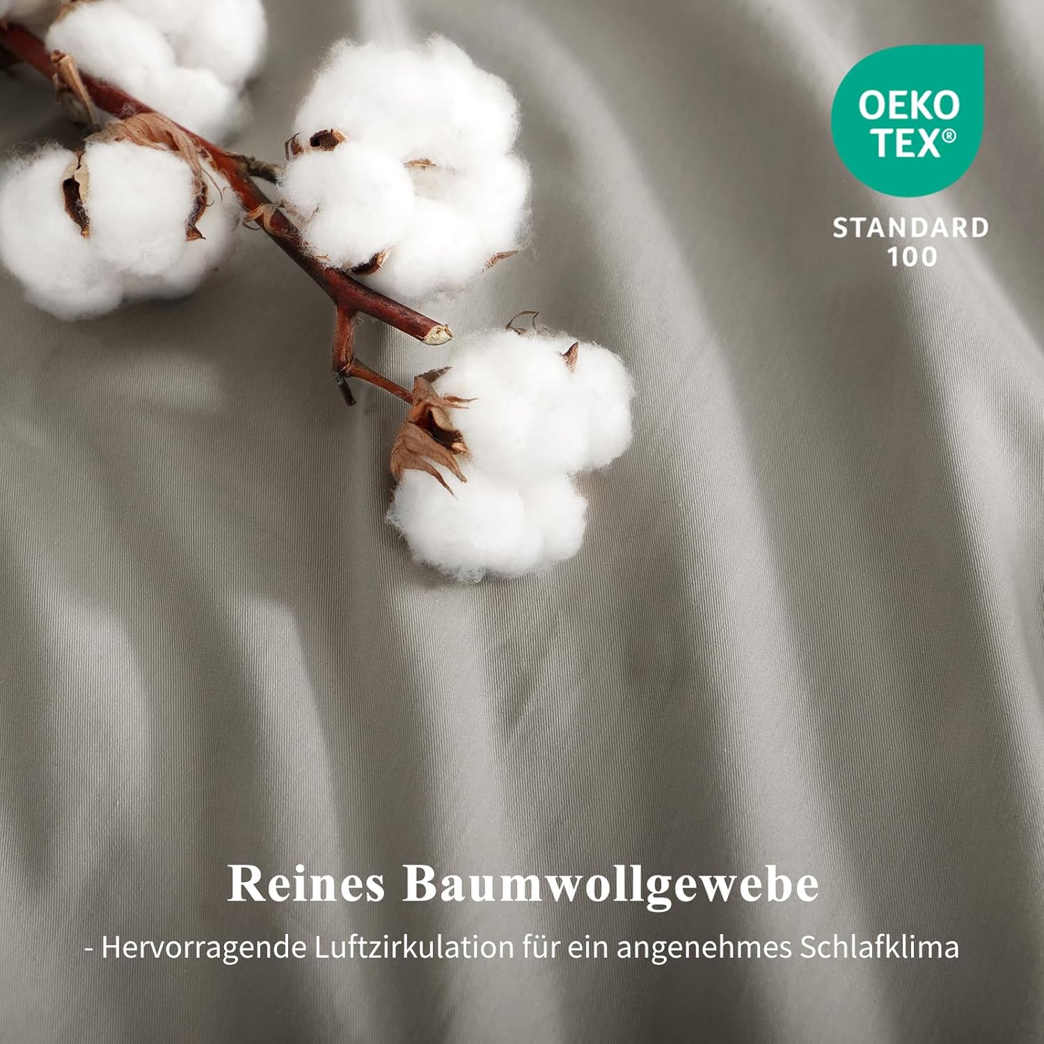Thumbnail 4 de Aisbo Bettwäsche 155x220 cm Baumwolle Taupe mit Reißverschluss und 80x80 cm Kissenbezügen