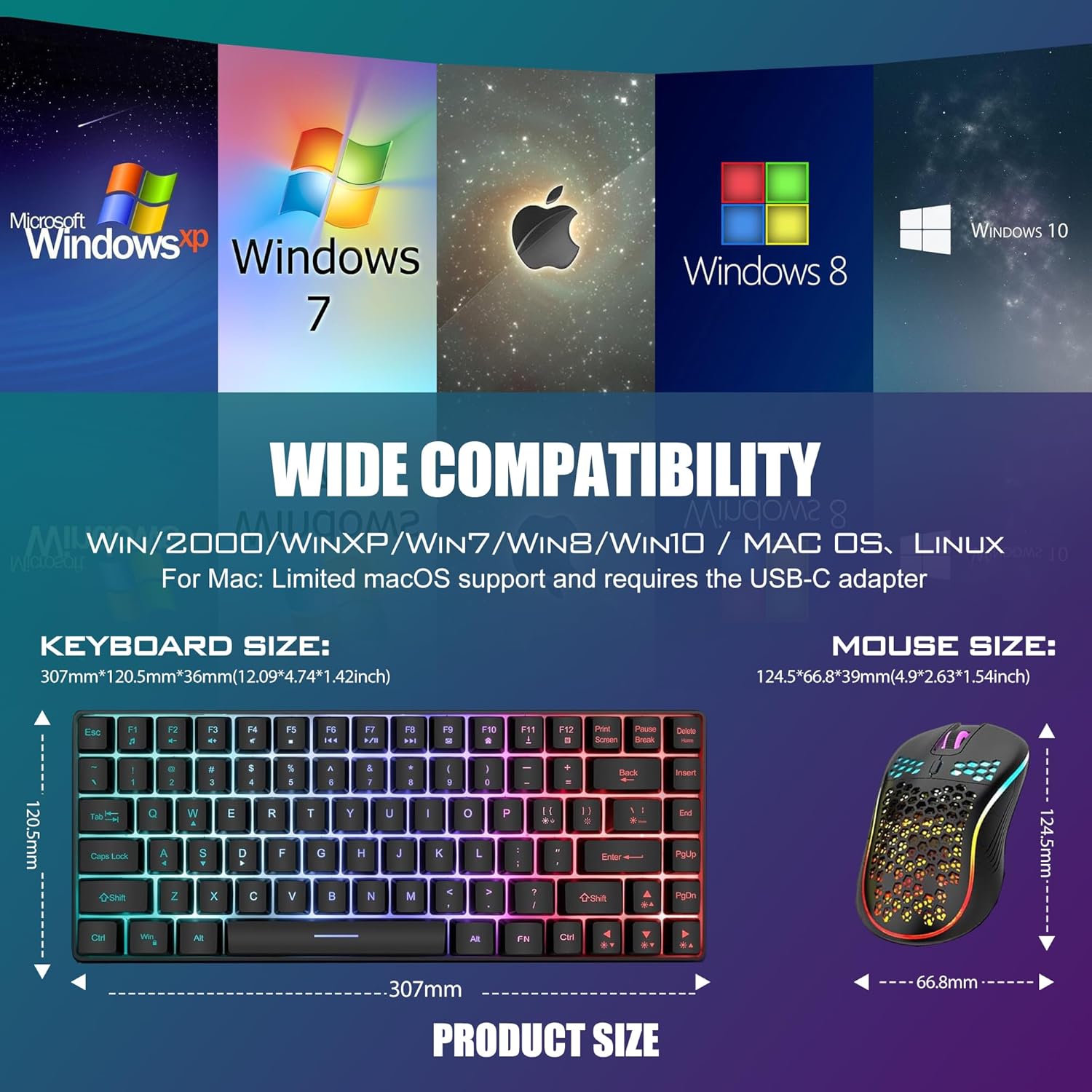 Thumbnail 5 de RedThunder K84 Wireless Keyboard & Mouse Combo: 75% Compact, Rainbow Backlight, USB 2.4G