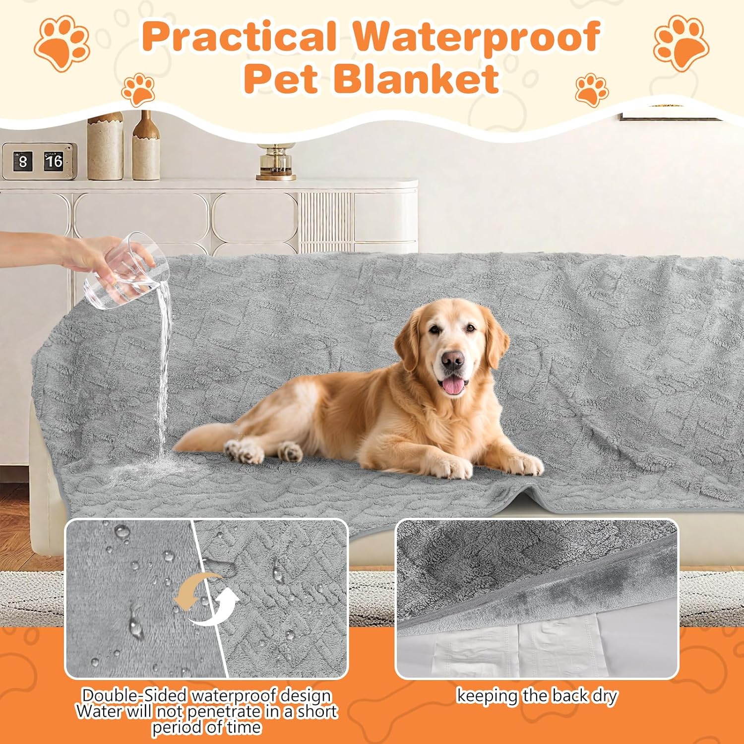 Detalle de Omtofo Coperta Impermeabile 100×75 cm per Cani di Taglia Media: Calda, Reversibile e Protettiva