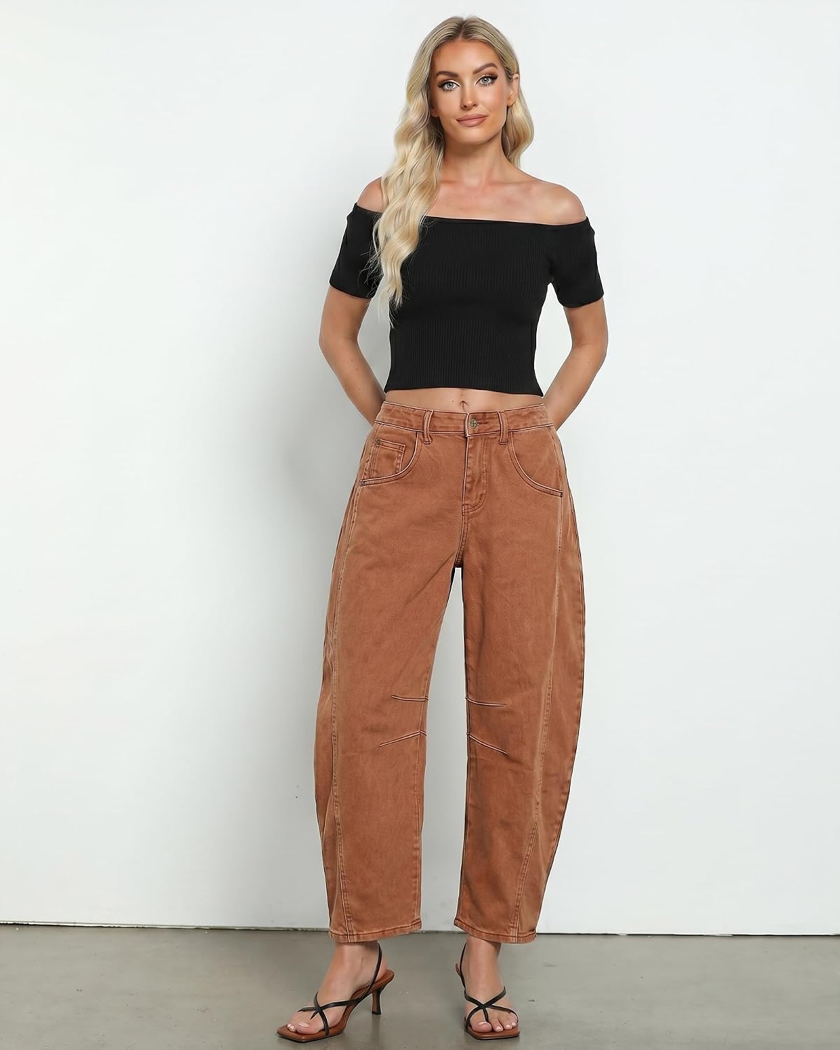 Detalle de GRAPENT Barrel Jeans for Women: High-Waisted Wide-Leg Denim Trousers
