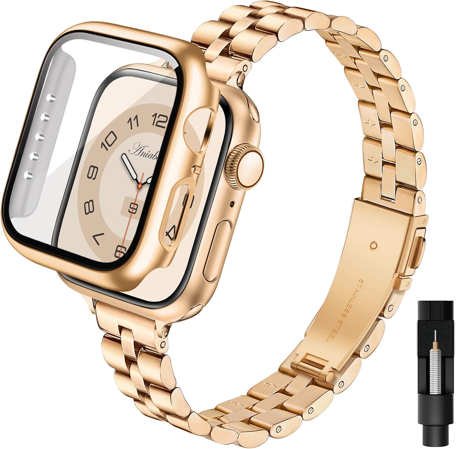 Thumbnail 6 de Aniaboho Apple Watch Band 40mm mit Schutzhülle – Edelstahl, Gold, kompatibel mit Apple Watch SE/Series 4–6 (40 mm)