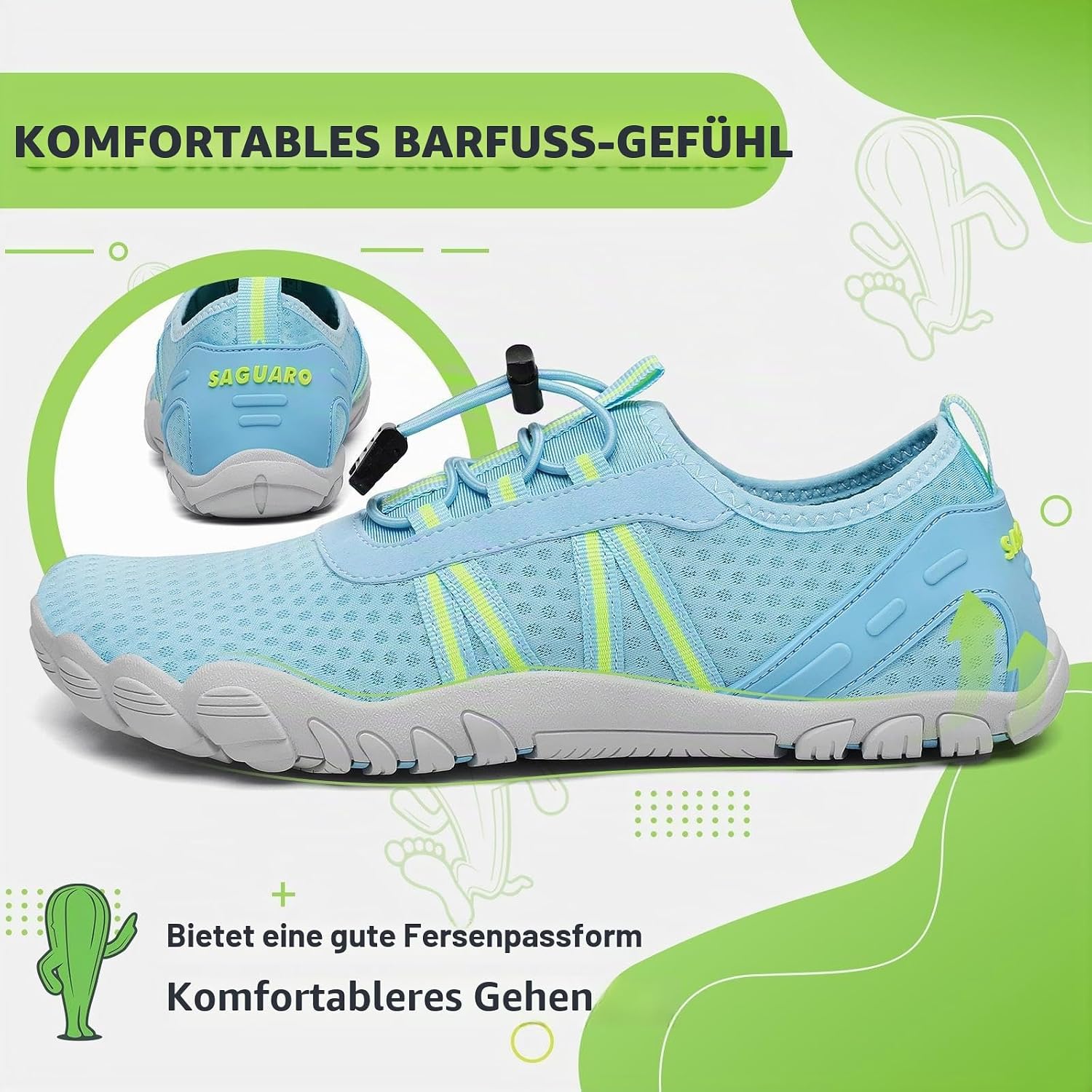 Detalle de SAGUARO Unisex Barfuß Badeschuhe – rutschfest, schnelltrocknend, mit Drainagelöchern (Gr. 36–48)