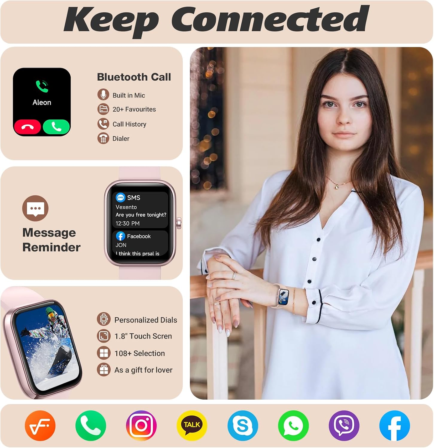 Detalle 2 de VRPEFIT IDW25 Smart Watch with Alexa, Bluetooth Calling and 100+ Sport Modes