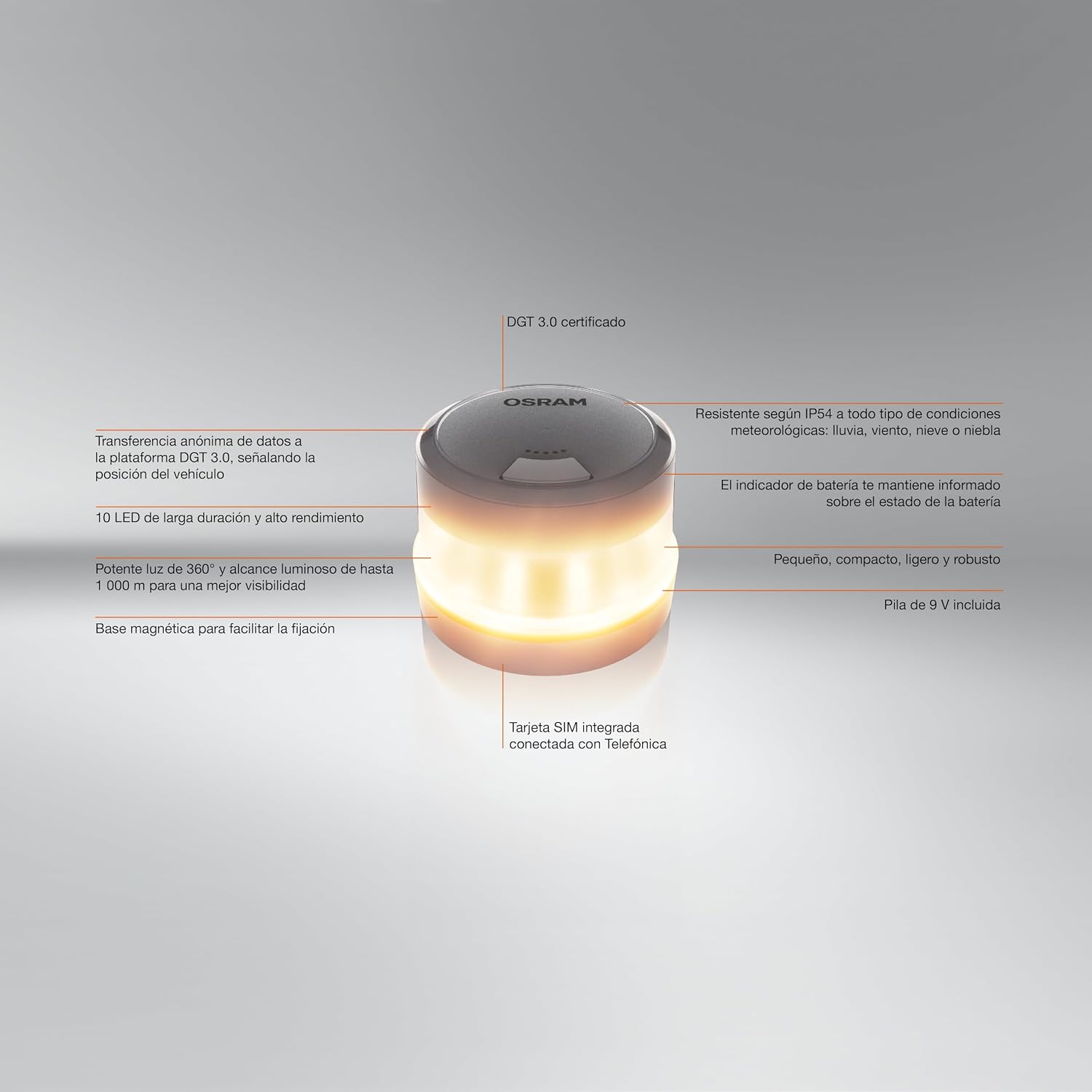 Thumbnail 4 de OSRAM LEDguardian Road Flare Signal V16 IoT: luz de advertencia DGT 3.0 para uso obligatorio en España