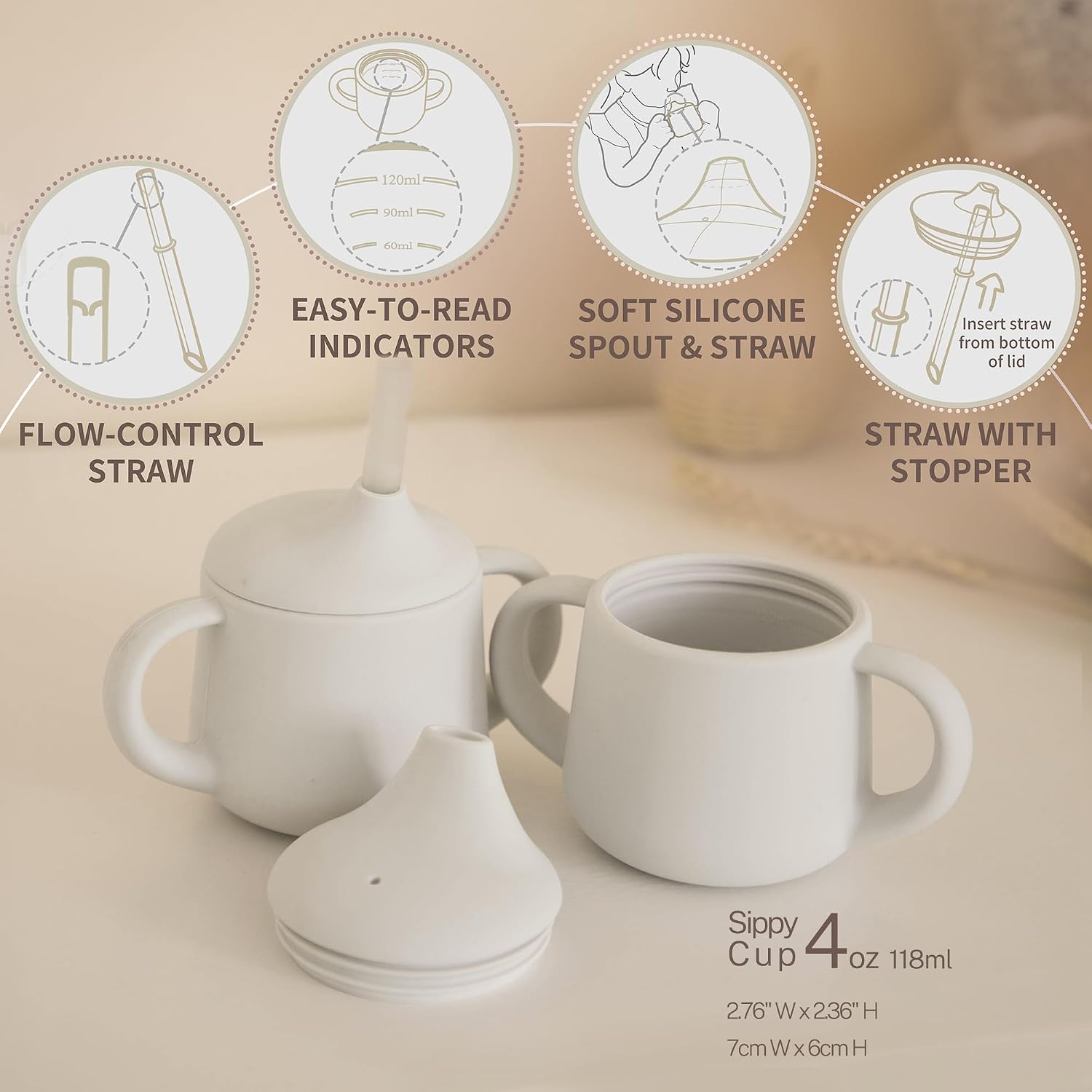 Thumbnail 2 de Moonkie 4 oz Silicone Training Cup, 3 Stages with Spout and Straw