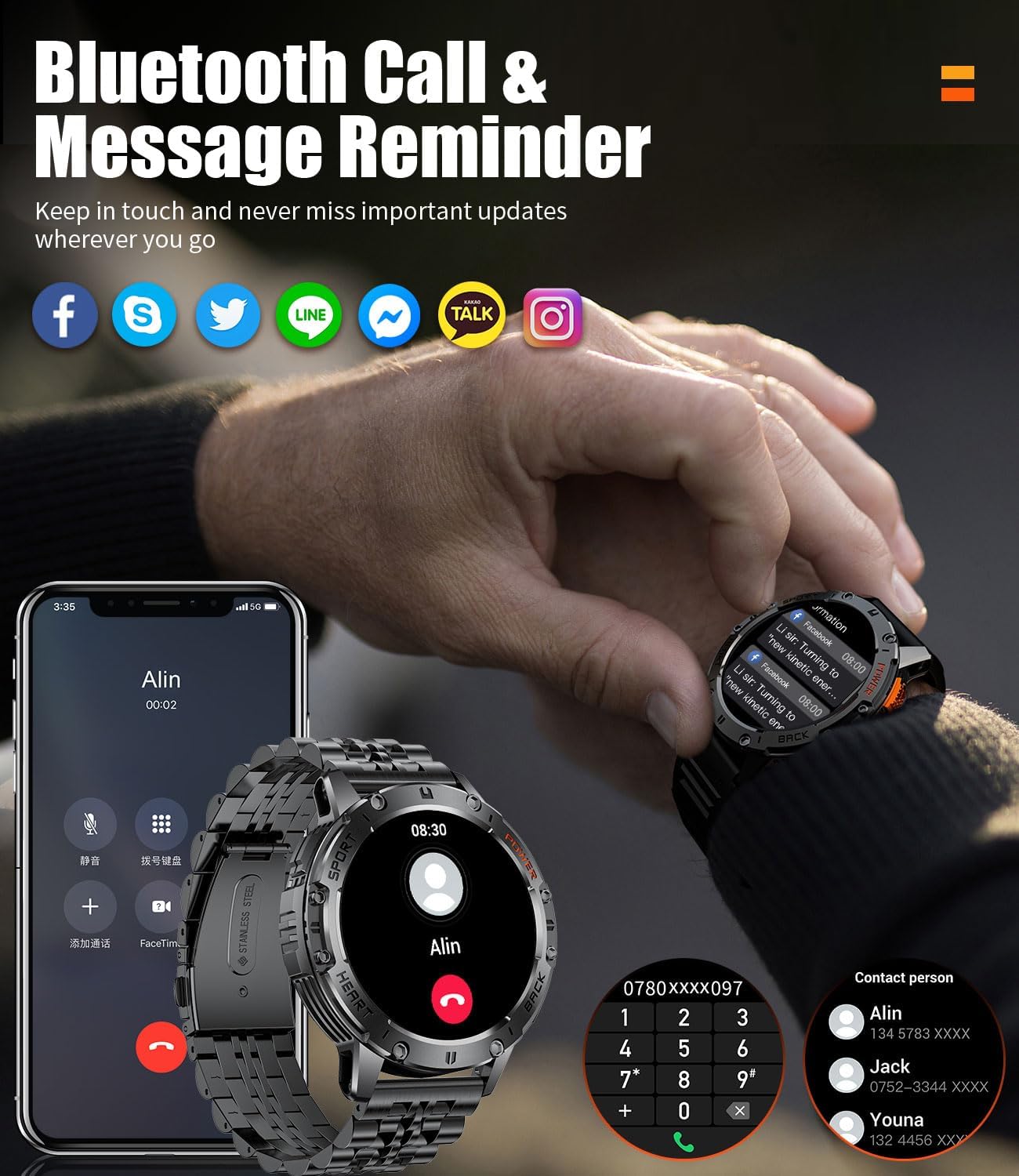 Thumbnail 4 de LIGE Military Smart Watch 1.43" AMOLED
