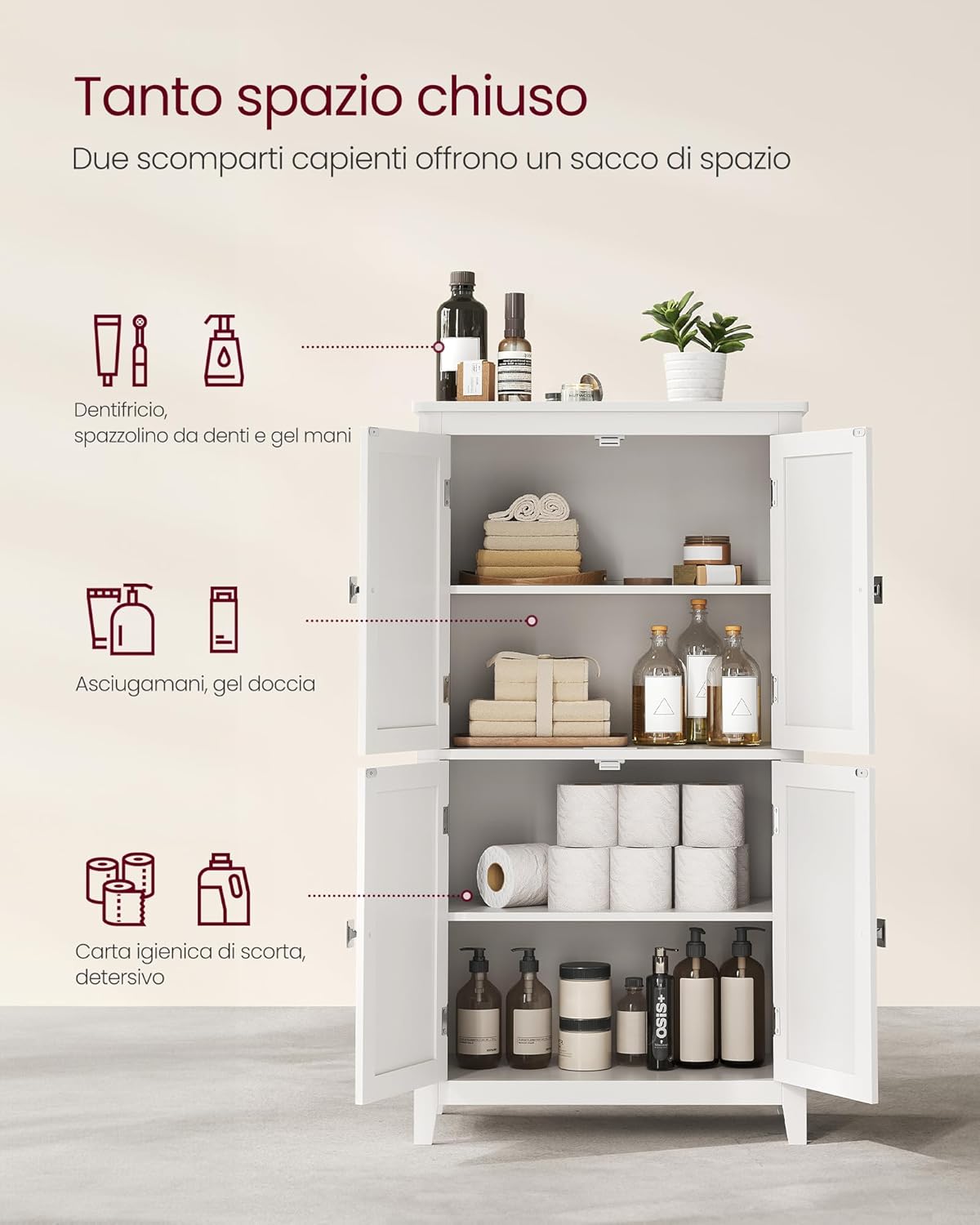 Thumbnail 4 de VASAGLE Mobile da Bagno BBC552P31: Mobiletto bianco con 2 vani e ripiani regolabili