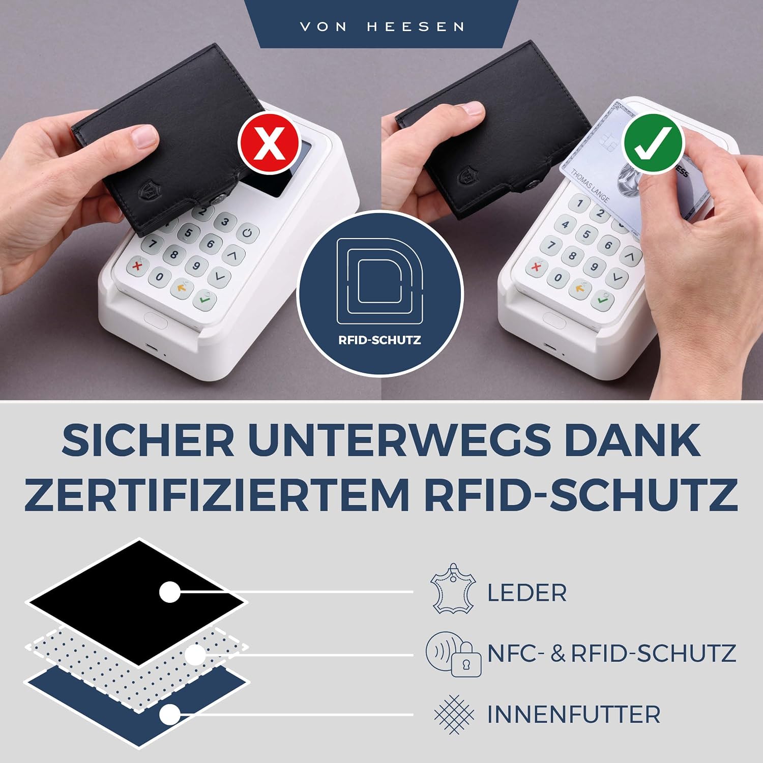 Detalle de VON HEESEN Slim Wallet Kartenetui 7 Fächer