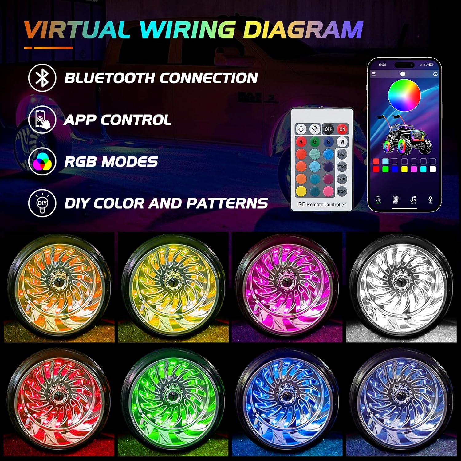 Detalle de Nilight 17.5in RGB LED Wheel Ring Lights