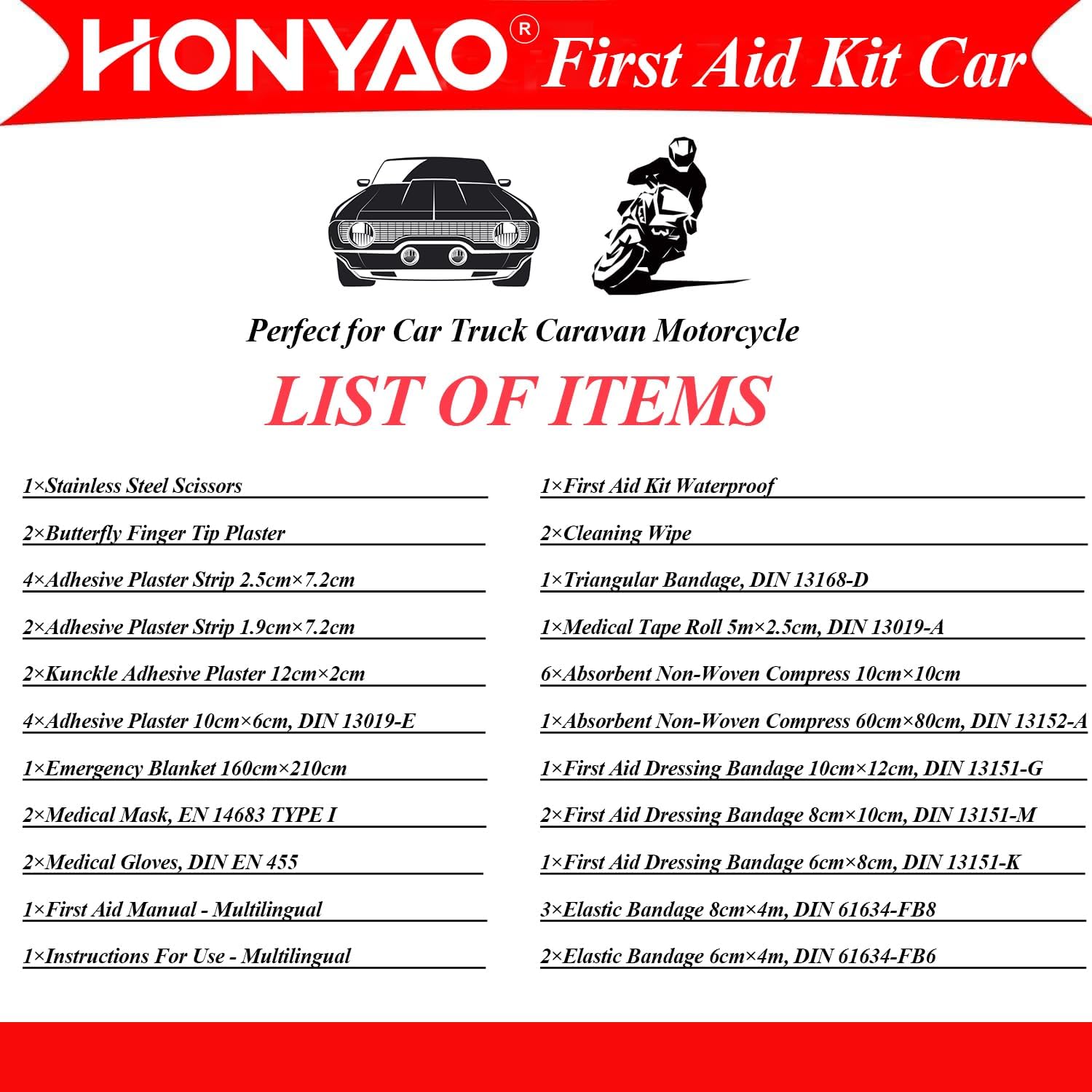 Detalle de HONYAO DIN 13164 car first aid kit