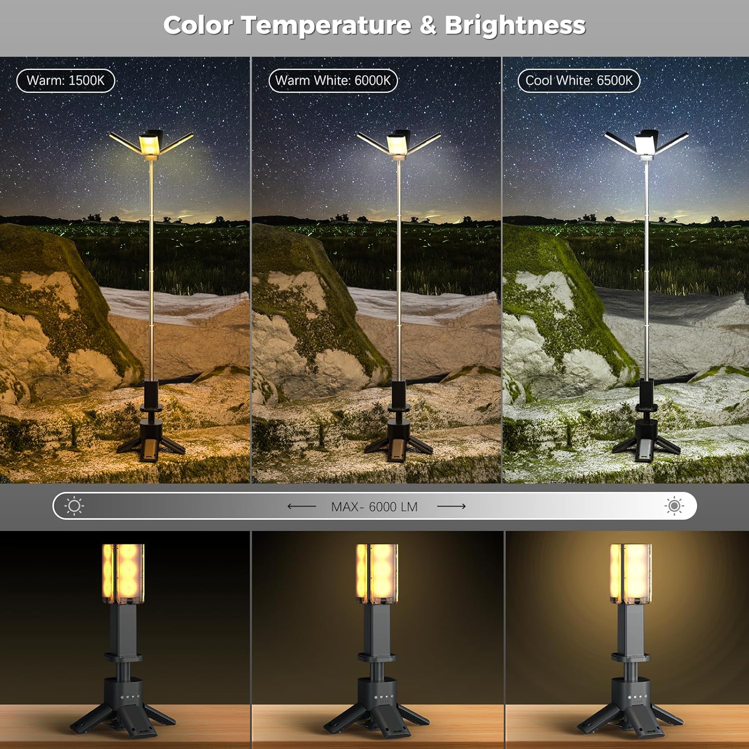 Thumbnail 2 de Clemas Telescopic Camping Lights Rechargeable 14,000 mAh – Magnetic, Dimmable LED Lanterns (6000LM, IPX5)