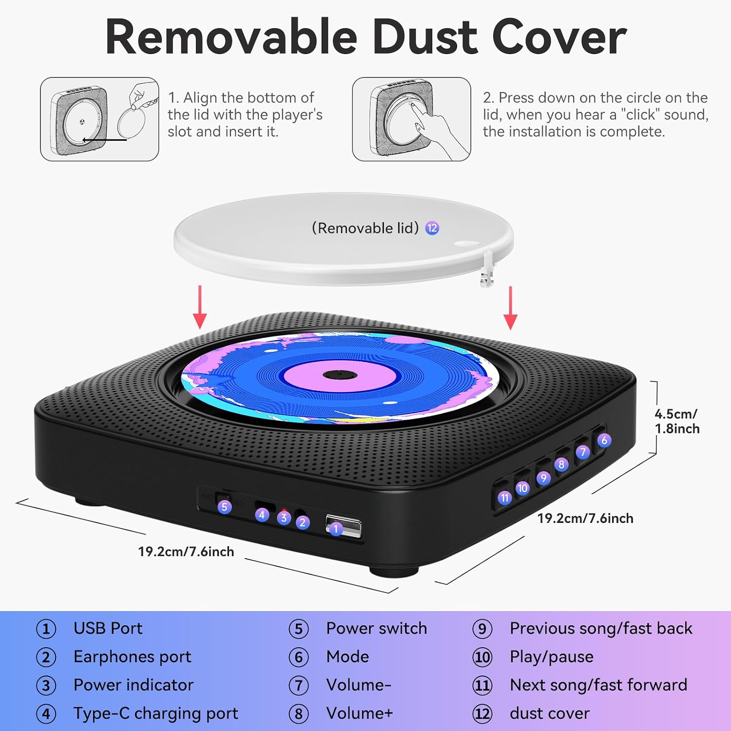 Thumbnail 6 de Lettore CD Portatile hi-fi Kegaudio con Bluetooth e altoparlanti, nero