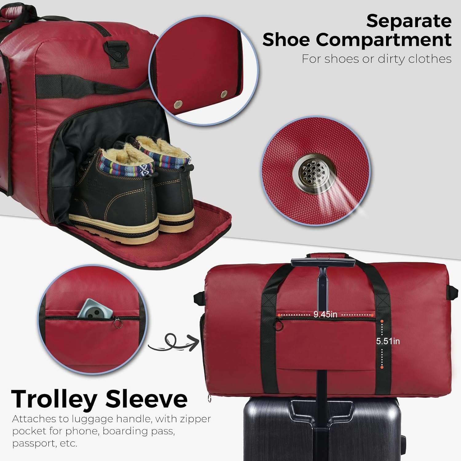 Detalle de Fmeida 65L foldable travel duffle bag